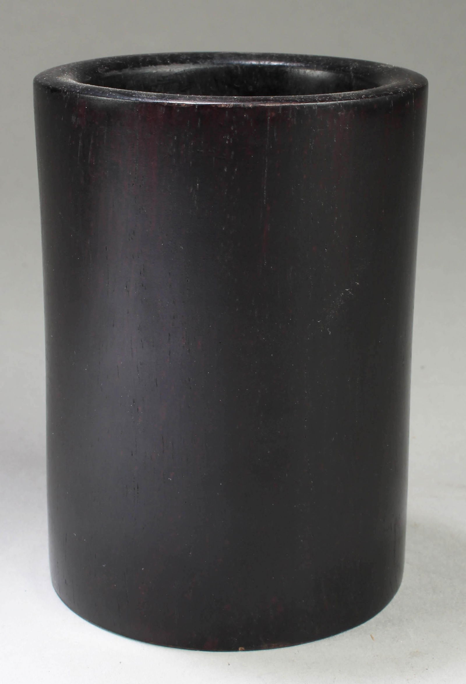Antique Chinese Hardwood (Zitan) Brushpot: Antique Chinese hardwood Zitan Brushpot of cylindrical form, showing its attractive grain. Height: 4"