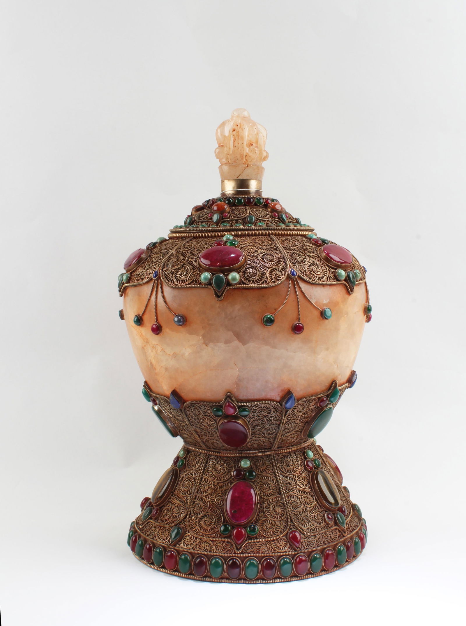 A Gilt Bronze Tibetan Crystal Ritual Instrument: A Gilt Bronze Tibetan Crystal Ritual Instrument. Height: 17.25"