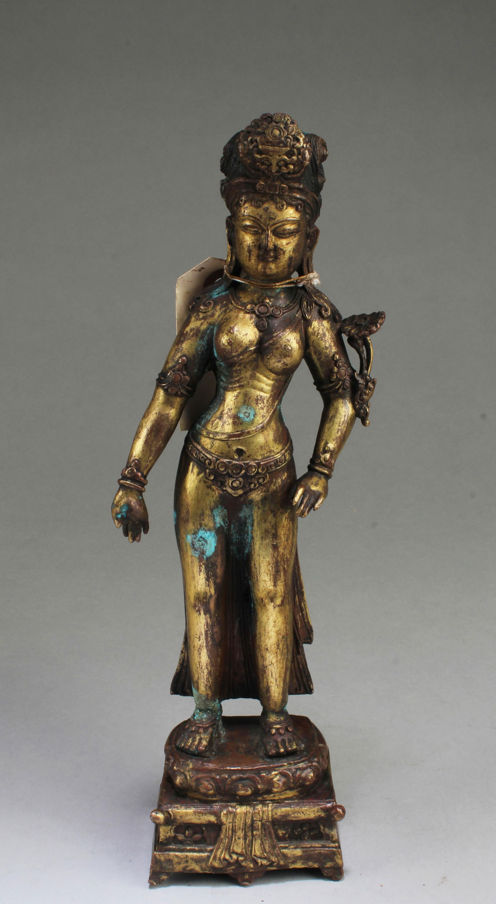 A Gilt Bronze Bodhisattva Statue: A Gilt Bronze Bodhisattva Statue. Height: 11"