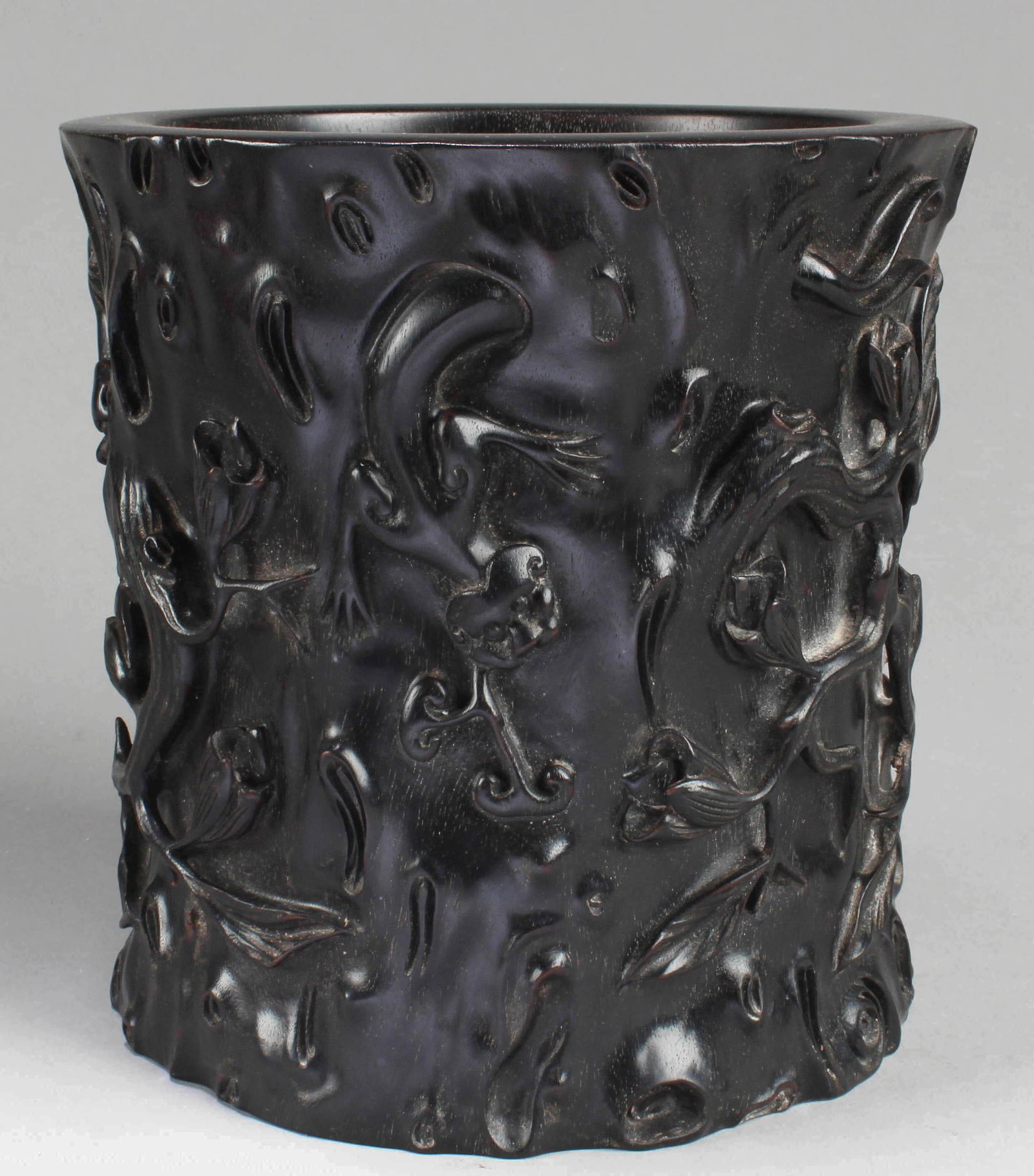 Chinese Hardwood (Possibly Zitan) Brushpot: Chinese Hardwood (Possibly Zitan) Brushpot. Height: 7.25"