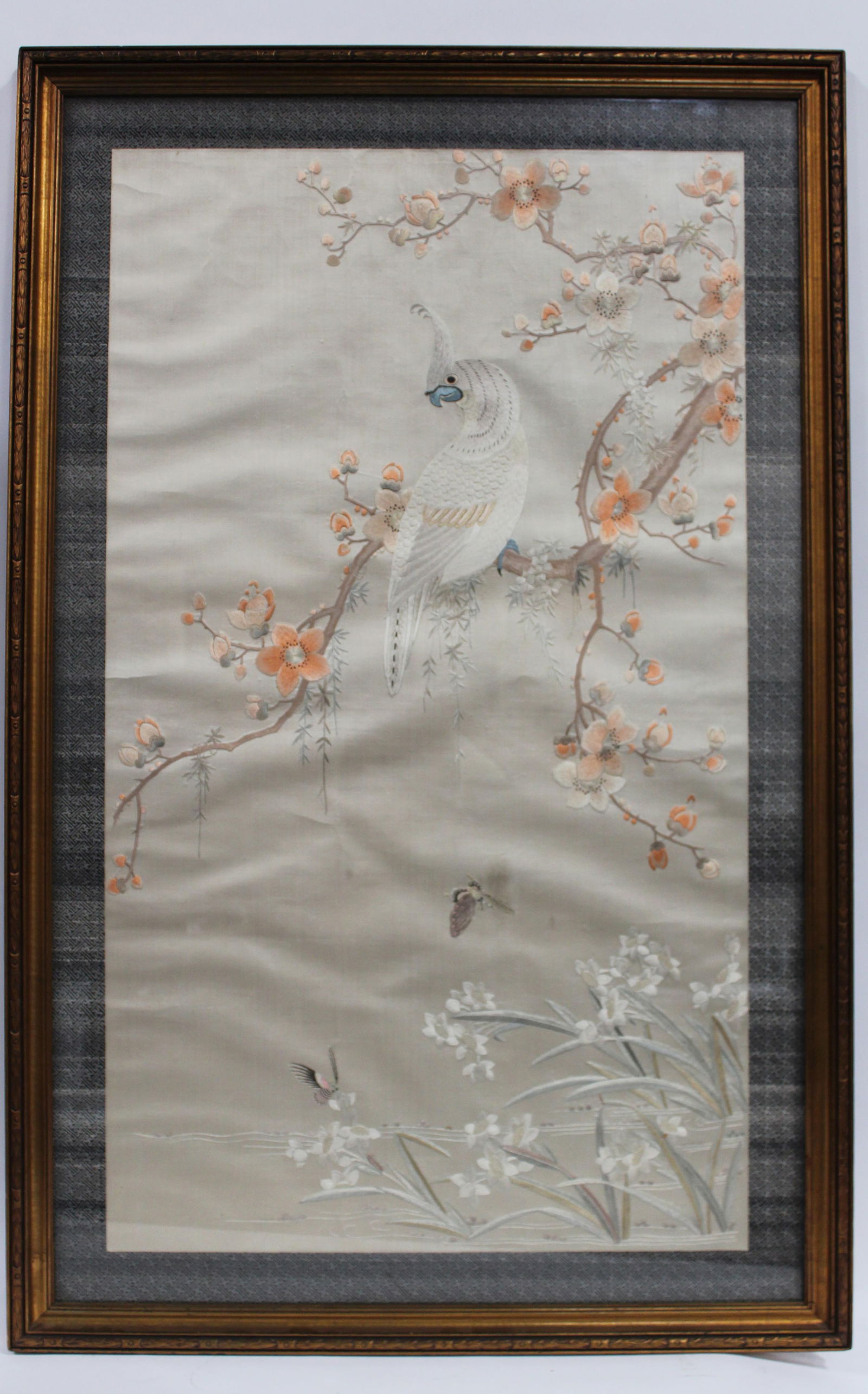 A Framed Embroidery: A Framed Embroidery. Length: 28.5" Height: 44.75" (Frame)