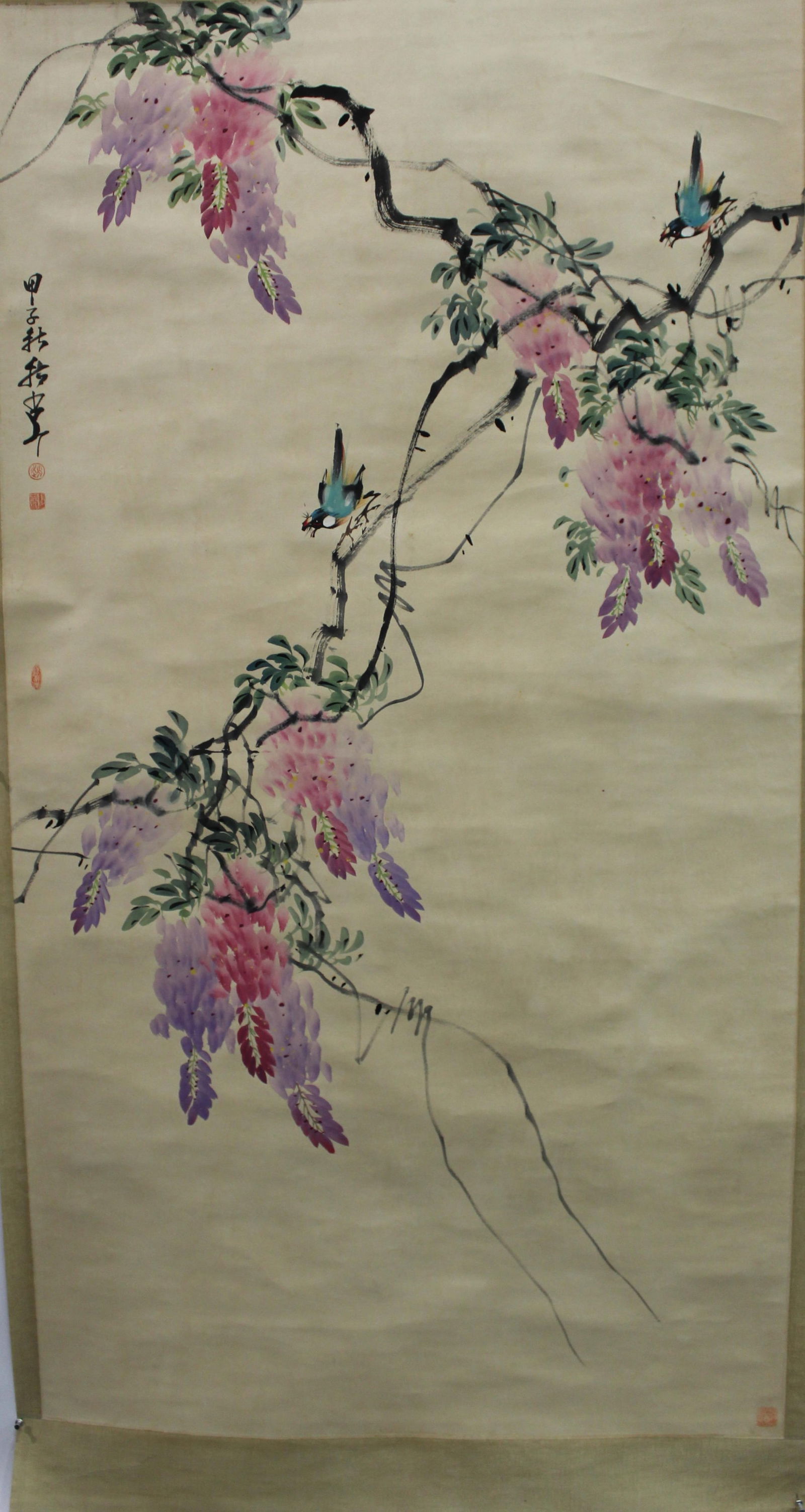 Chinese Hanging Scroll Painting: Chinese Hanging Scroll Painting, signed with seal attributed to Zhao Shao An. Length: 35.5" Height: 66"