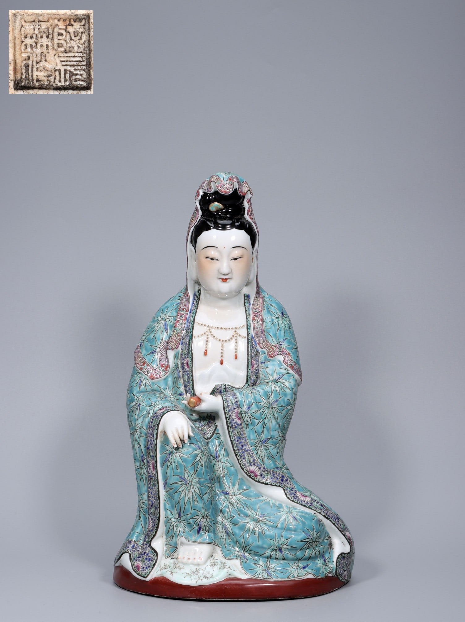 A Fencai Enamel Seated Guanyin Statue (1 of 9)