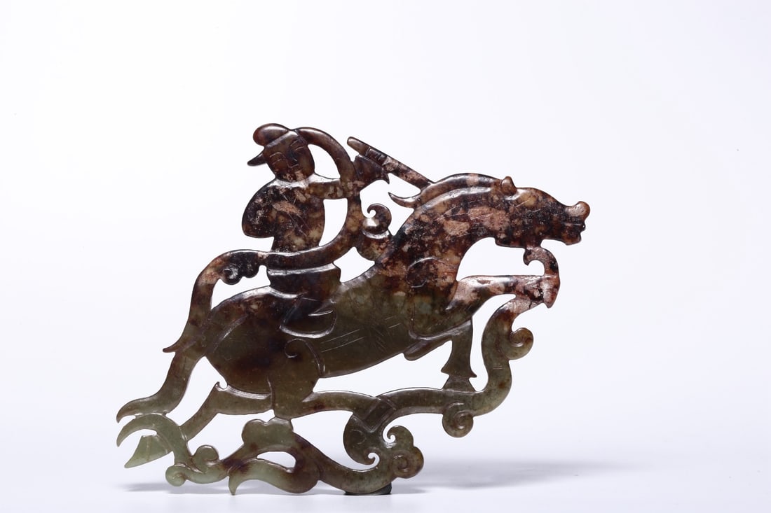 An Archaic Jade Human?and?Horse Carving: An Archaic Jade Human?and?Horse Carving. Dimensions: 3.54" x 5.12" x 0.31"; Weight: 0.183lbs.