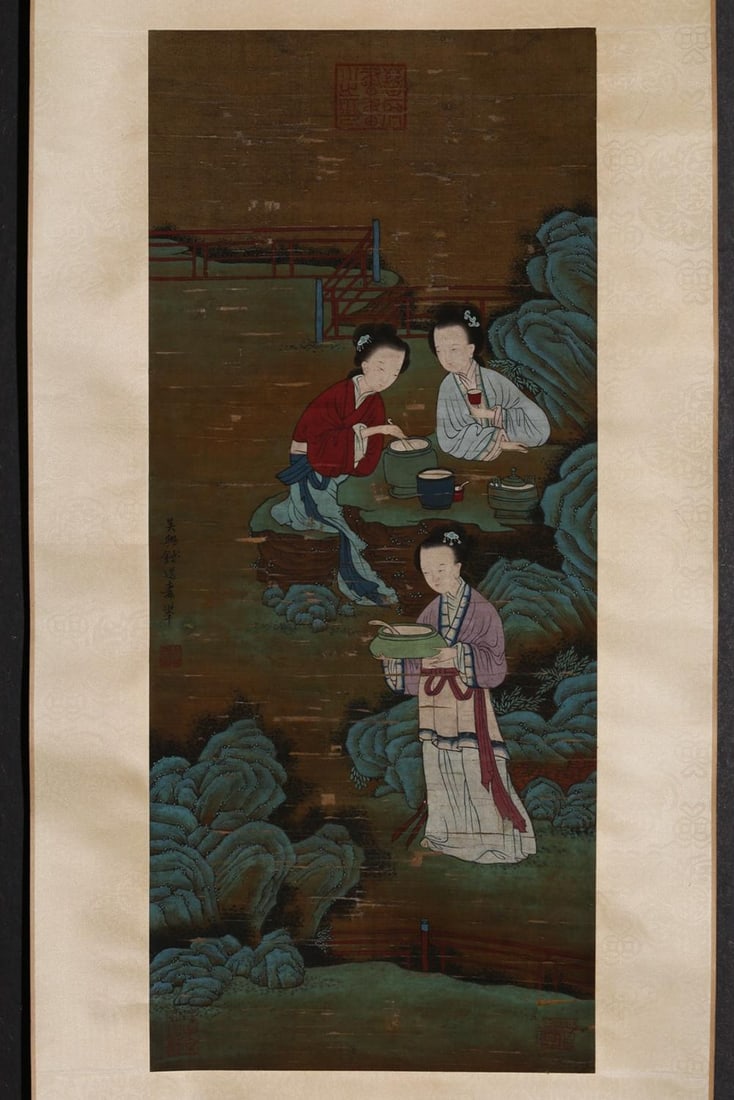 A Hanging Scroll Depicting Lady Attributed to Qian Xuan: A Hanging Scroll Depicting Lady Attributed to Qian Xuan. Total Length: 75.20" x 17.32"; Painting: 26.38" x 11.22".