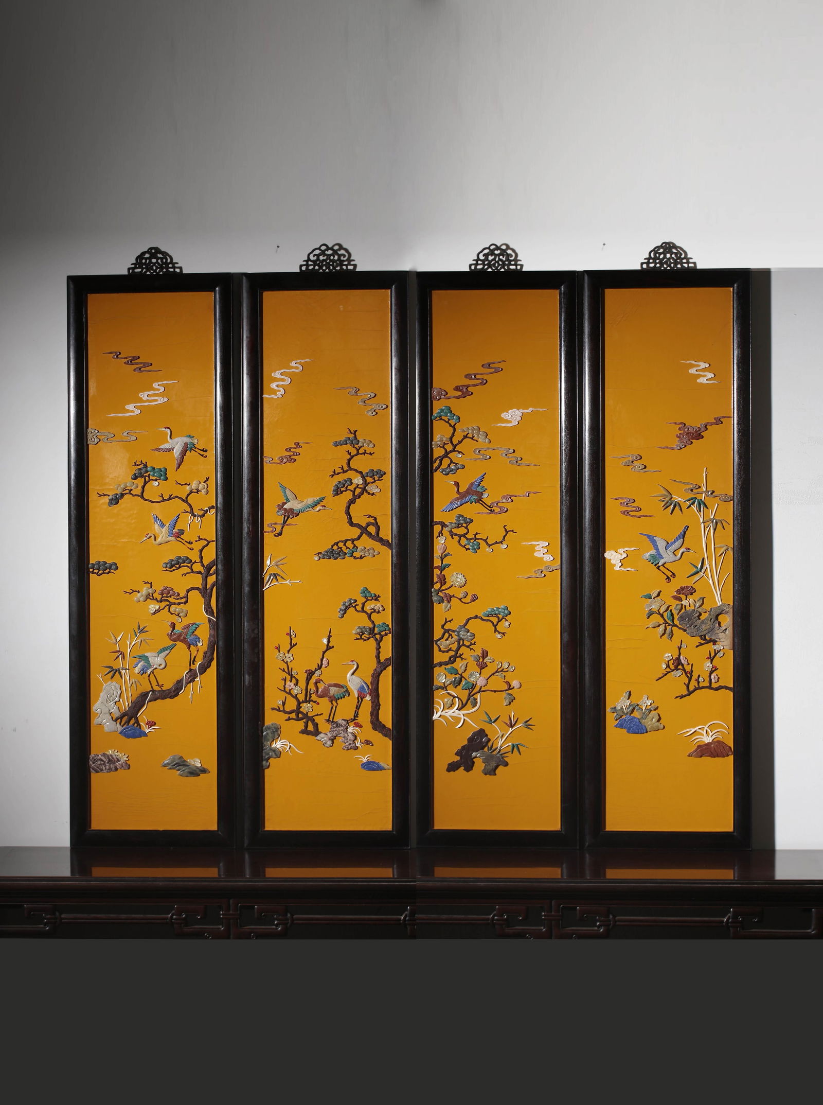 A Lacquerware Inlaid Baibao Hanging Panel Set with Zitan Frames: A Lacquerware Inlaid Baibao Hanging Panel Set with Zitan Frames. Length: 47.24"; Width: 13.78"; Thickness: 1.06".