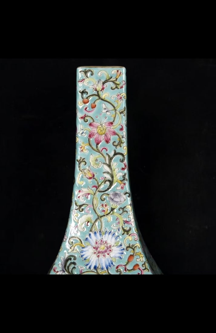 A Green Colored Falangcai Enamel Square Vase: A Green Colored Falangcai Enamel Square Vase. Height: 10.63"; Diameter: 5.71".