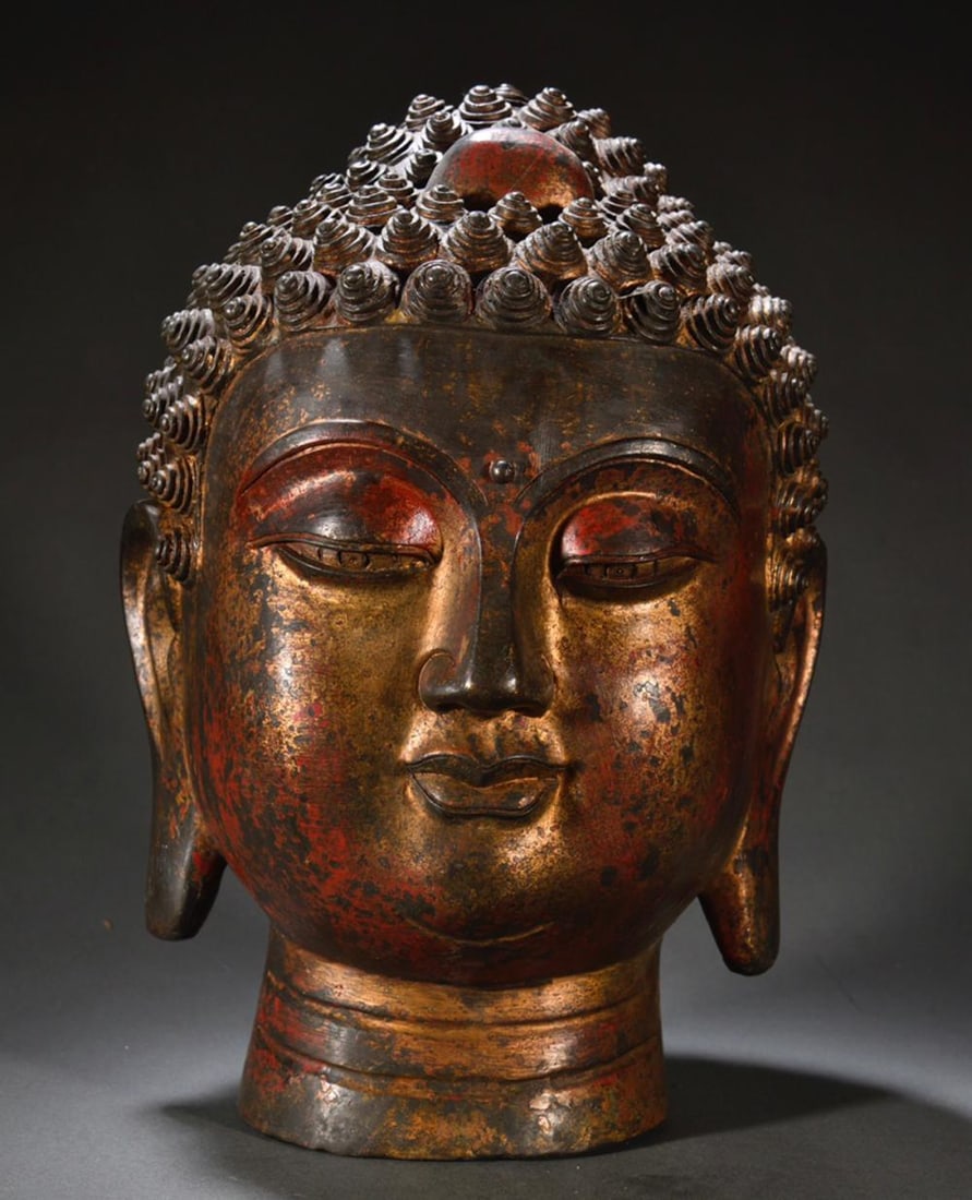 BRONZE CASTED BUDDHA HEAD: Weight 9250g / Height 37 cm / Width 25 cm