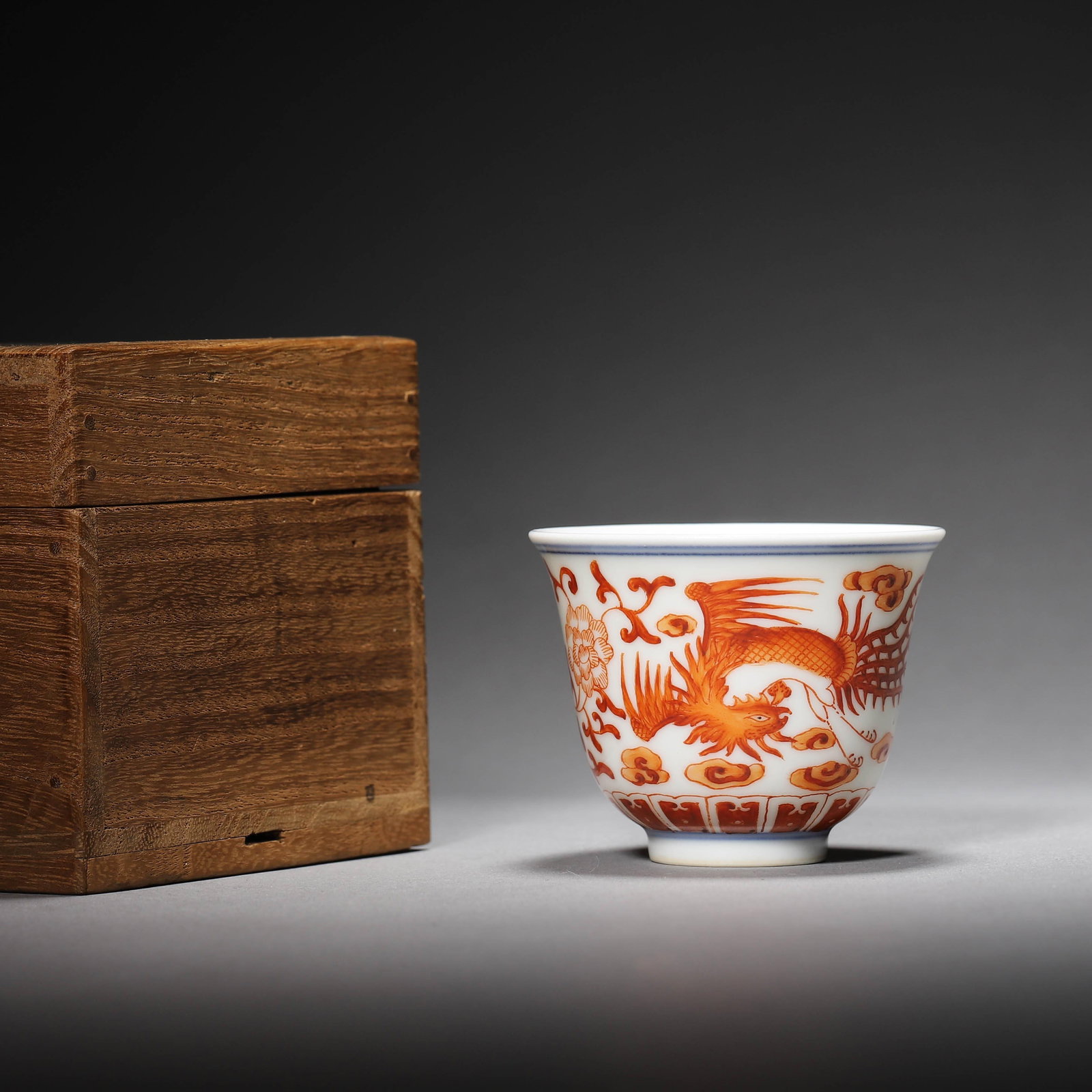 Iron-Red Glaze Phoenix Cup: Iron-Red Glaze Phoenix Cup. Diam.2.56", Height:1.97"