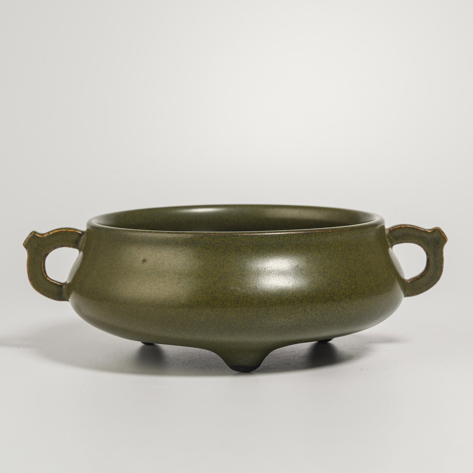 Tea Dust Glaze Double-Eared Censer: Tea Dust Glaze Double-Eared Censer. Length:4.53" Width:5.12" Height:1.97"