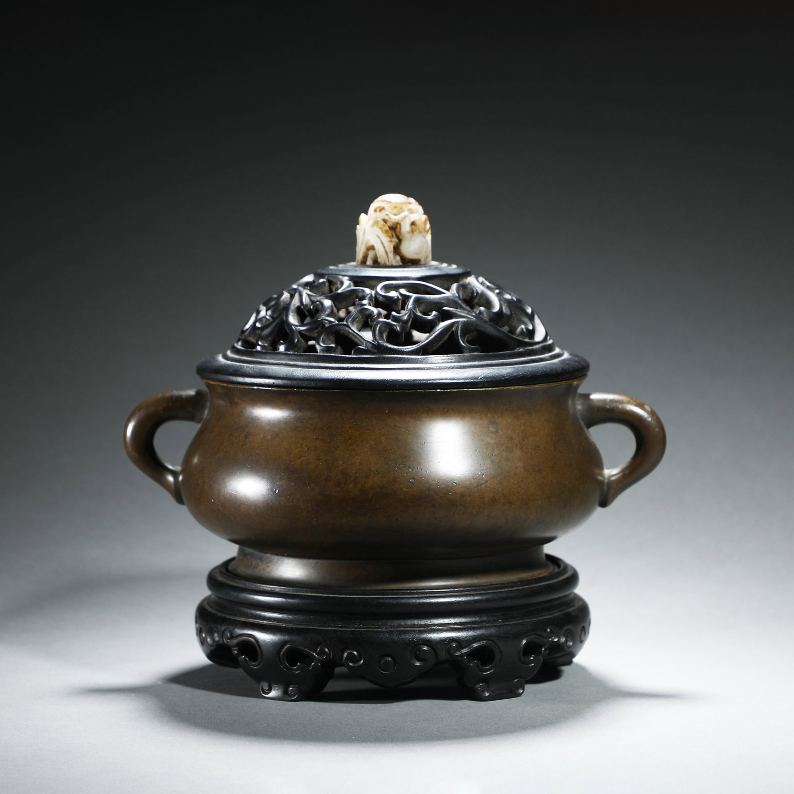 Bronze Double-Eared Censer: Bronze Double-Eared Censer. Height:7.48" Width:8.27"