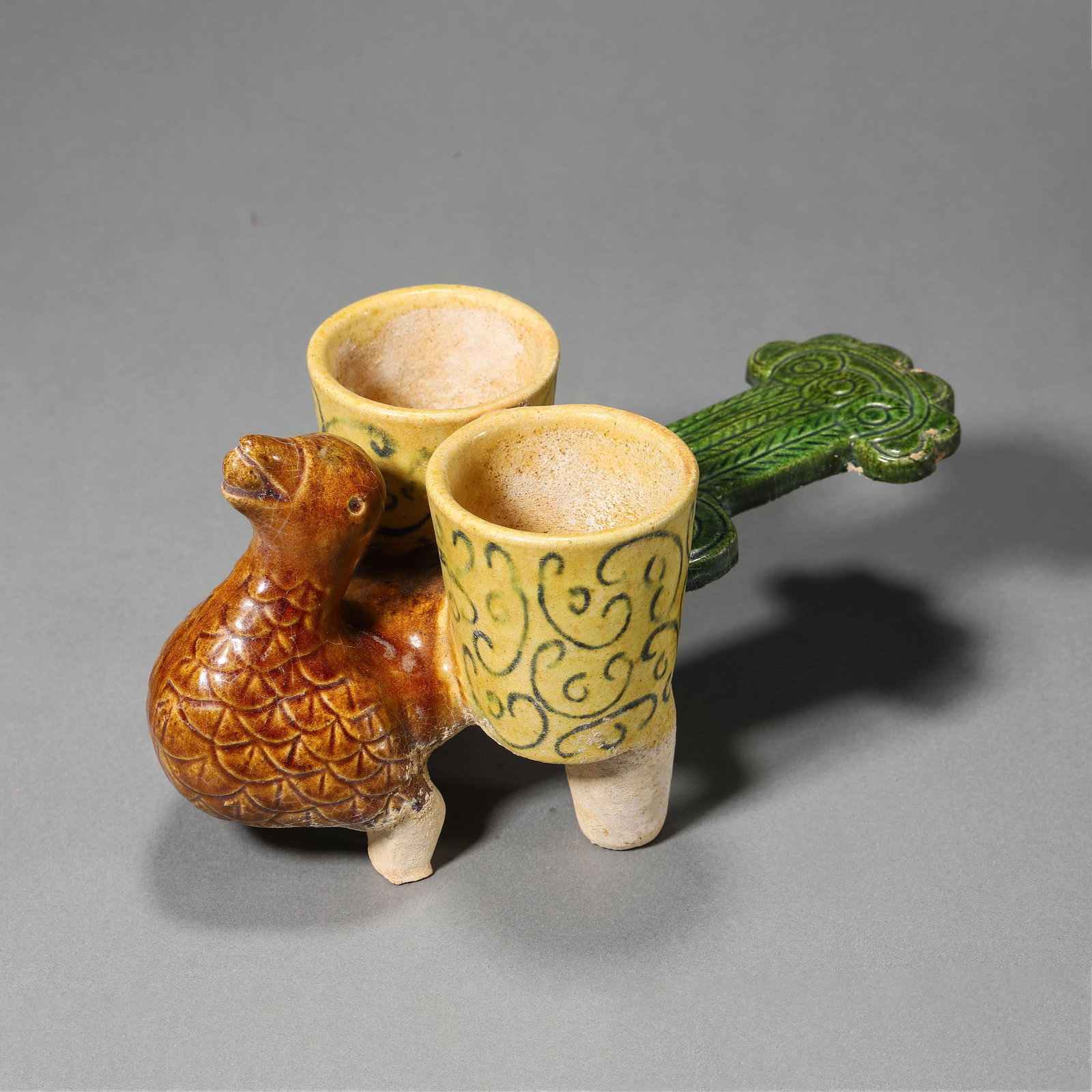 Pottery Cup Duck-Form Vessel: Pottery Cup Duck-Form Vessel. Length:7.87" Width:4.53" Height:3.74"