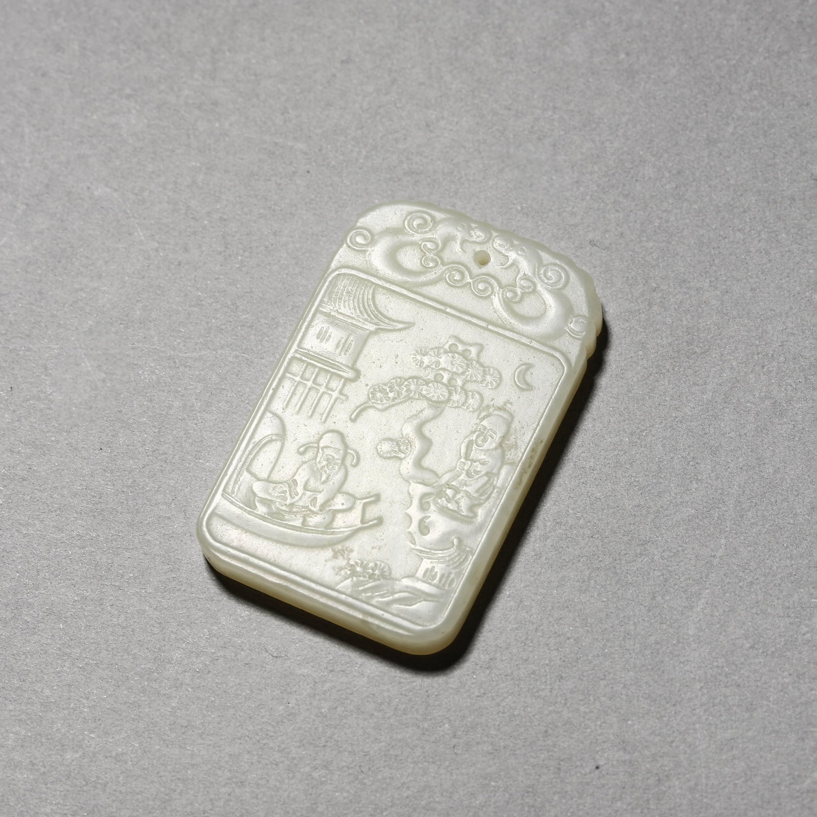 Carved Jade Figure Inscribed Plaque: Carved Jade Figure Inscribed Plaque. Length:1.85" Width:1.18"