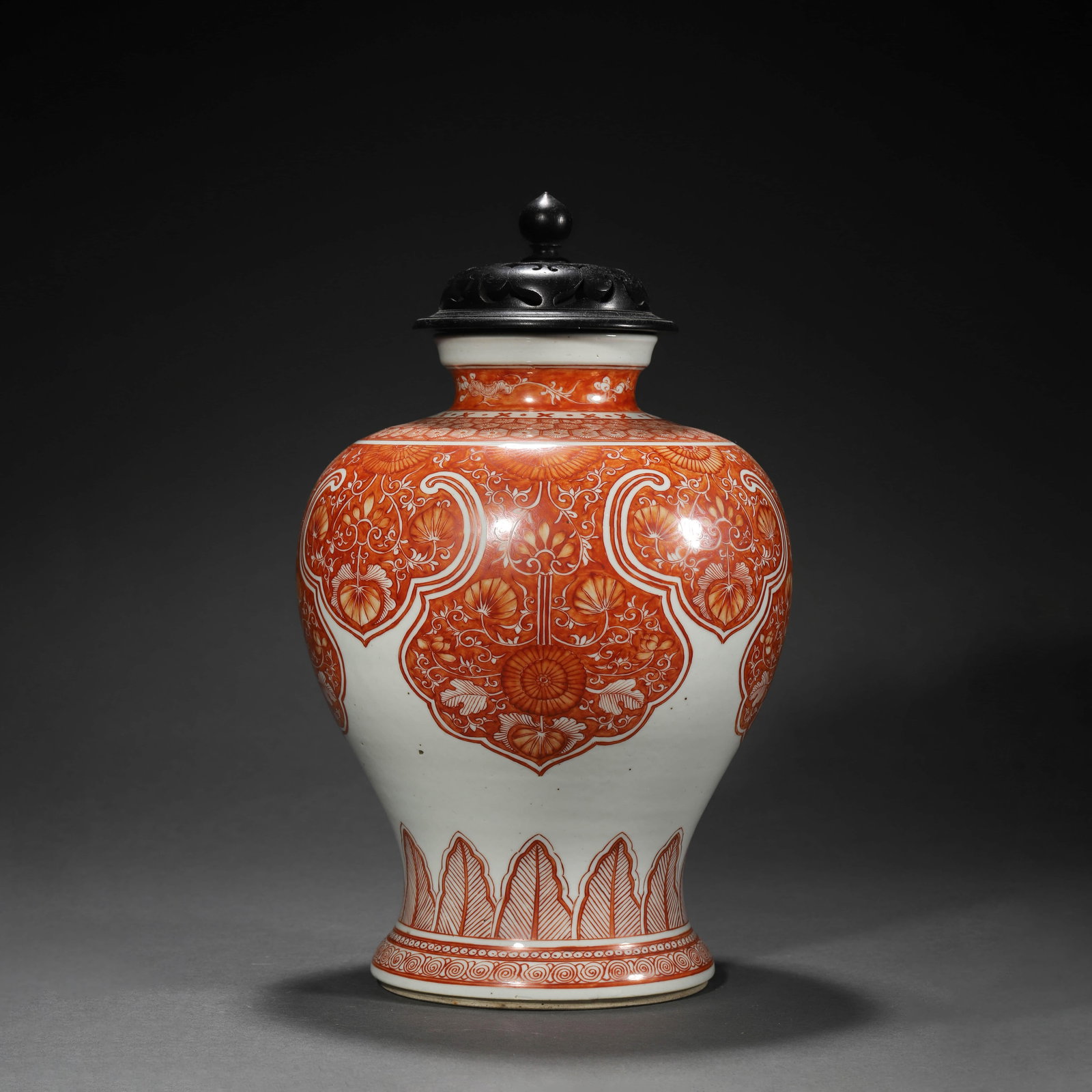 Iron-red Glaze Flower ginger Jar: Iron-red Glaze Flower ginger Jar. Height:10.83" Diam.7.87"