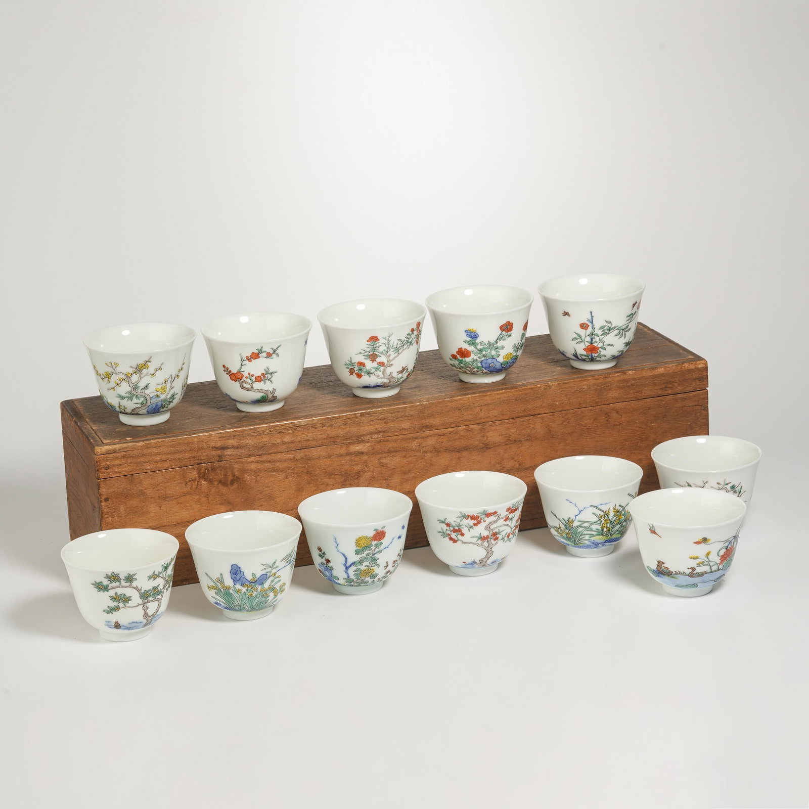 Twelve Doucai Glaze Floral Cups: Twelve Doucai Glaze Floral Cups. Diam.2.56" Height:1.97"