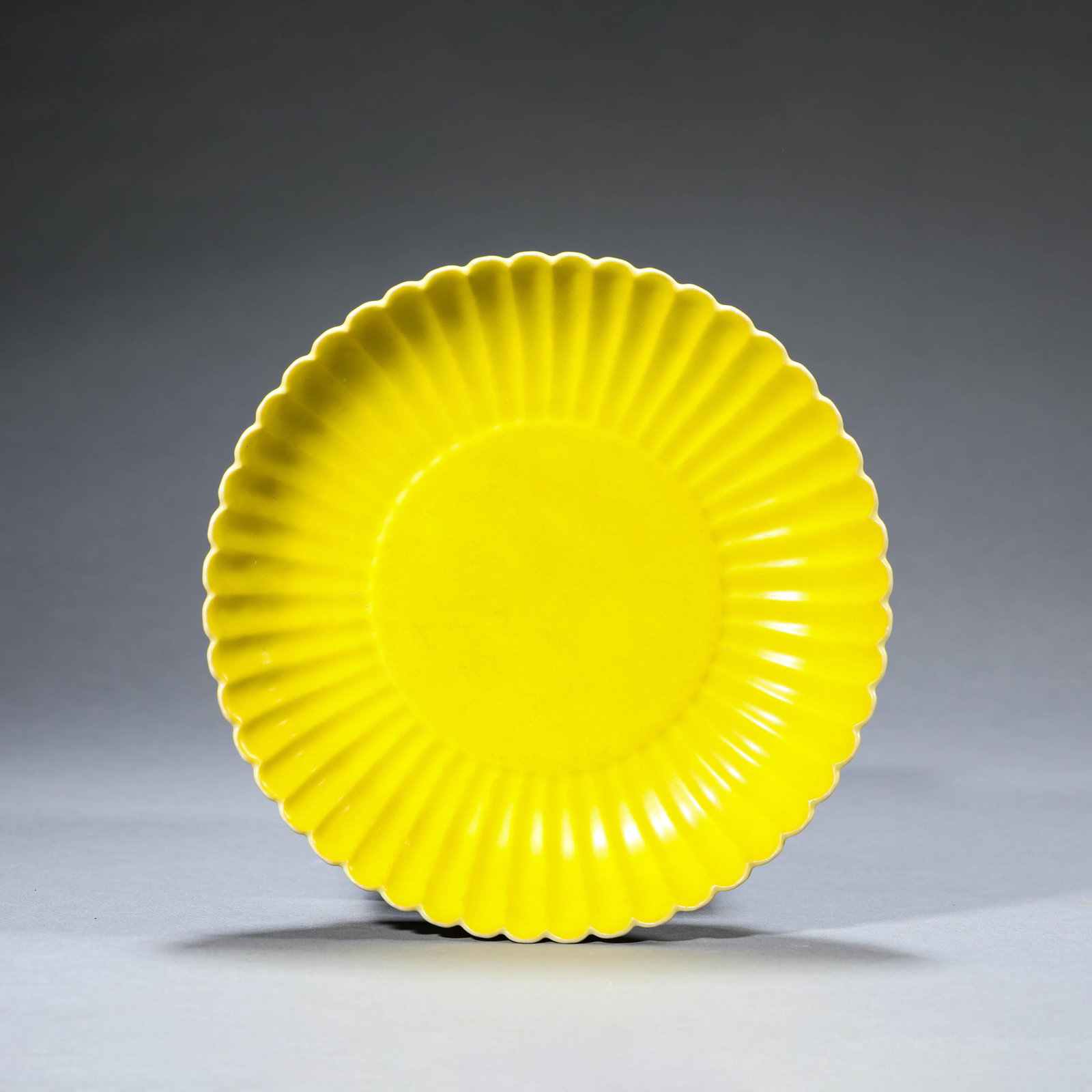 Yellow Glazed Chrysanthemum-Form Dish: Yellow Glazed Chrysanthemum-Form Dish. Diam.7.32" Height:1.61"