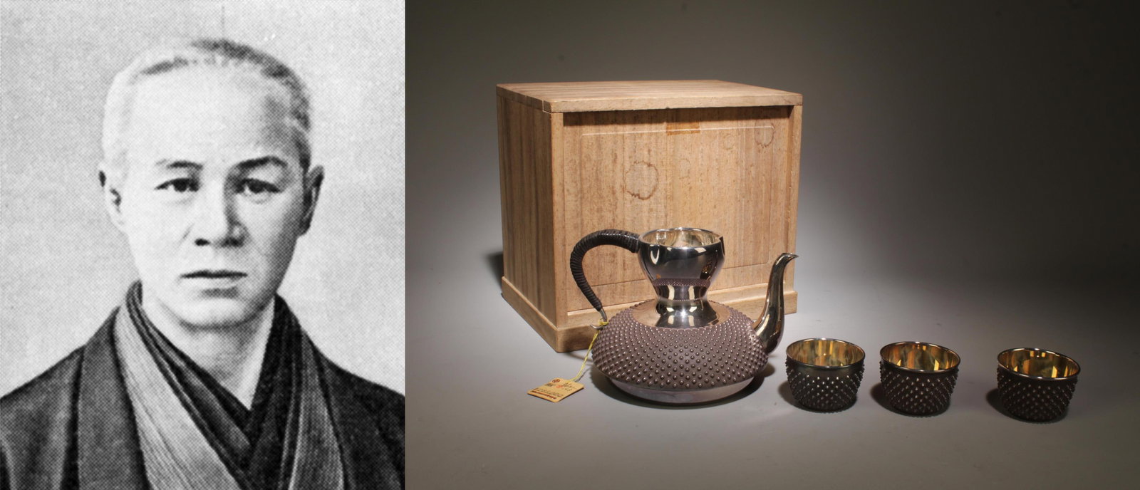 A Silver Teapot Set with Cups: A Silver Teapot Set with Cups. Dimension: 7.75" x 6.5" x 5.4".