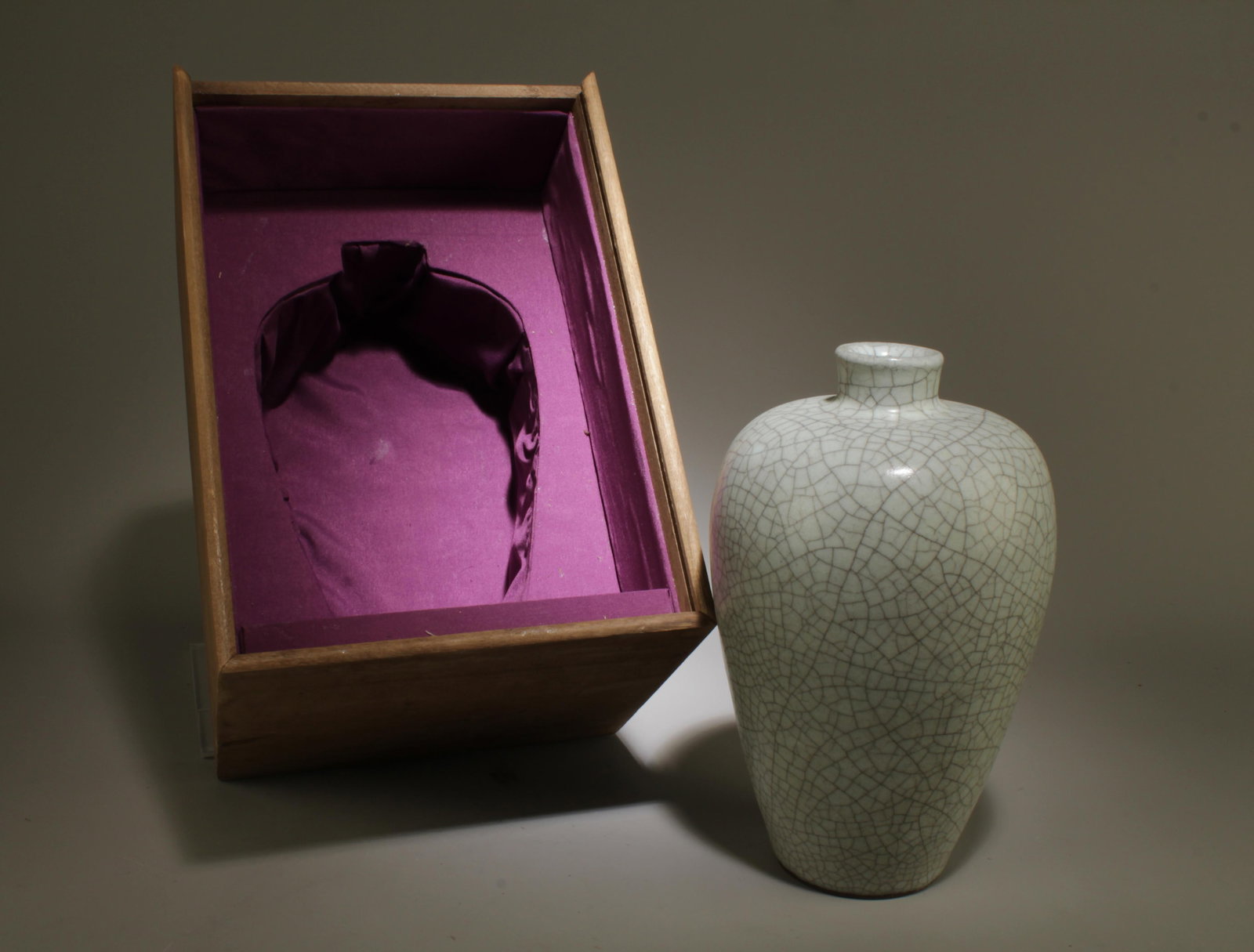 A Guanyao Vase with Box: A Guanyao Vase with Box. Dimension: 5.5" x 9.5"