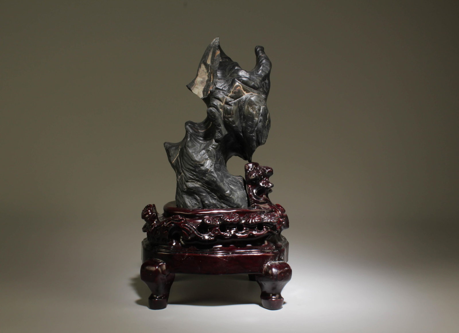 A Stone Decorative Ornament with Stand: A Stone Decorative Ornament with Stand. Dimension: 8.2" x 7.2" x 14.5" with stand.