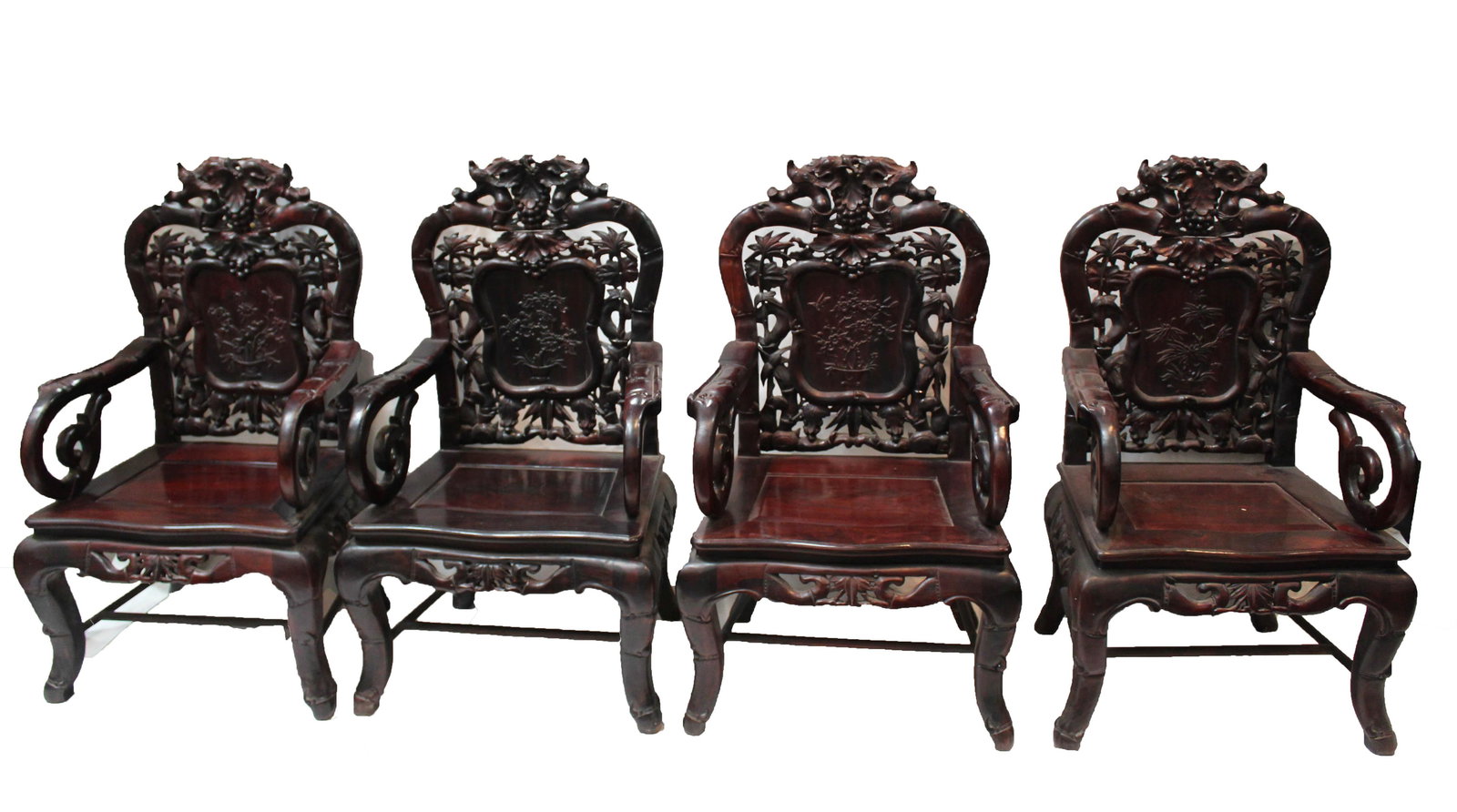 Four Chinese Hardwood Arm-rest Chairs: Four Chinese Hardwood Arm-Rest Chairs. Length: 24.25" Width: 19.25" Height: 41"
