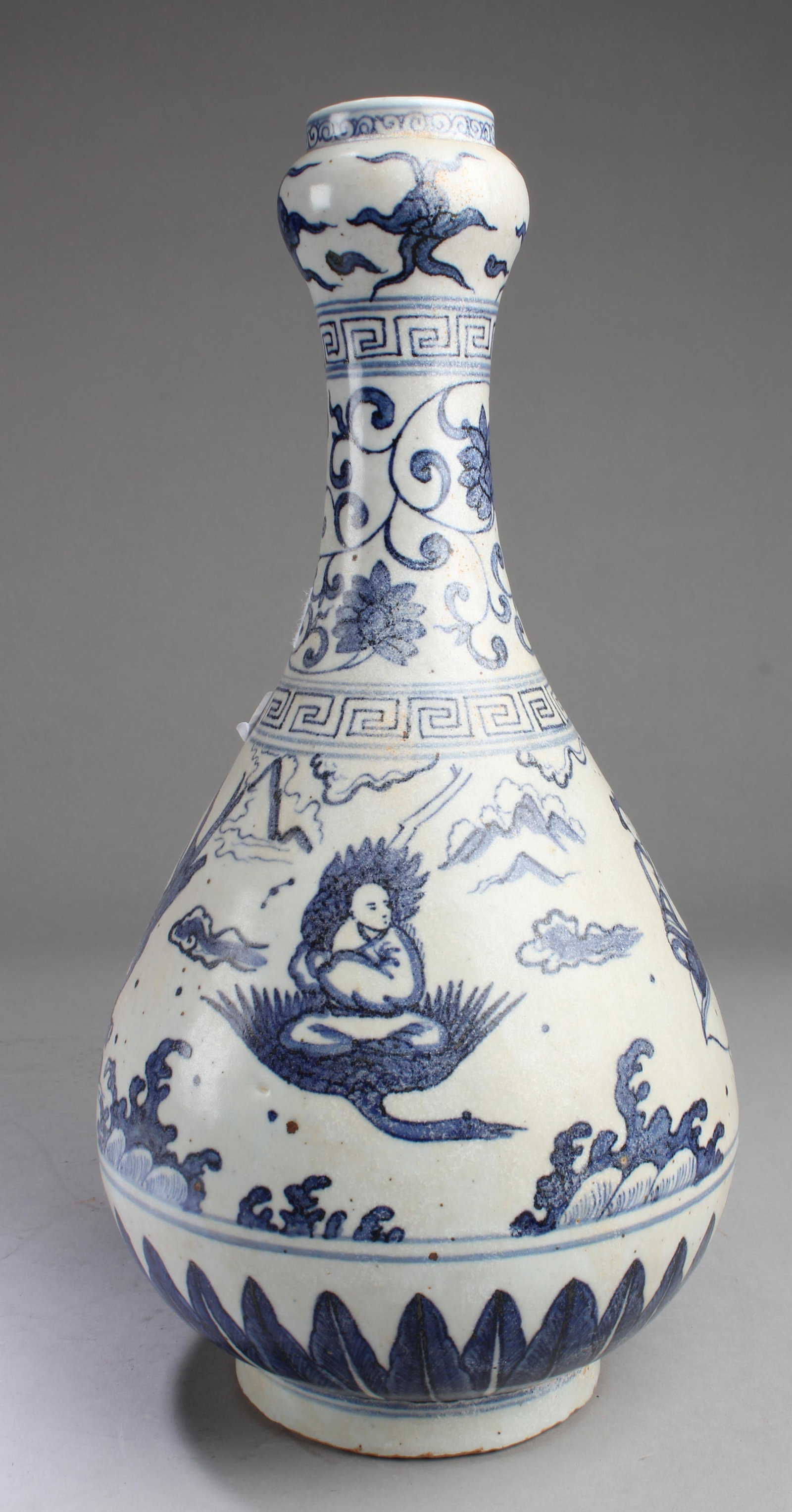 Chinese Blue & White Porcelain Vase: Chinese Blue & White Porcelain Vase. A four-character mark is imprinted at the base. Height: 14.5"