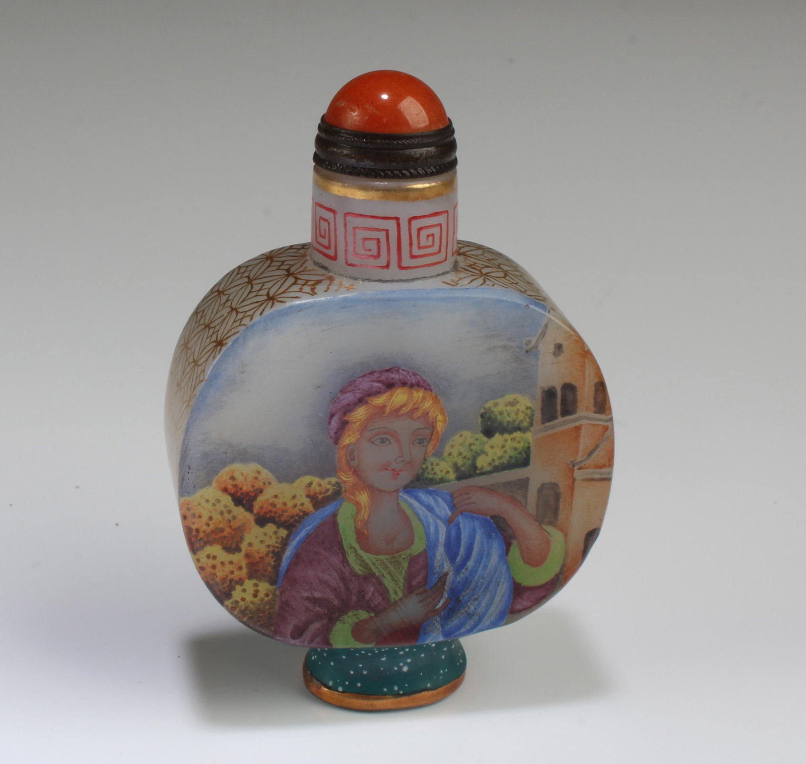 Chinese Peking Glass Snuff Bottle: Chinese Peking Glass Snuff Bottle. 'QianLong' mark at base. Height: 3.1"