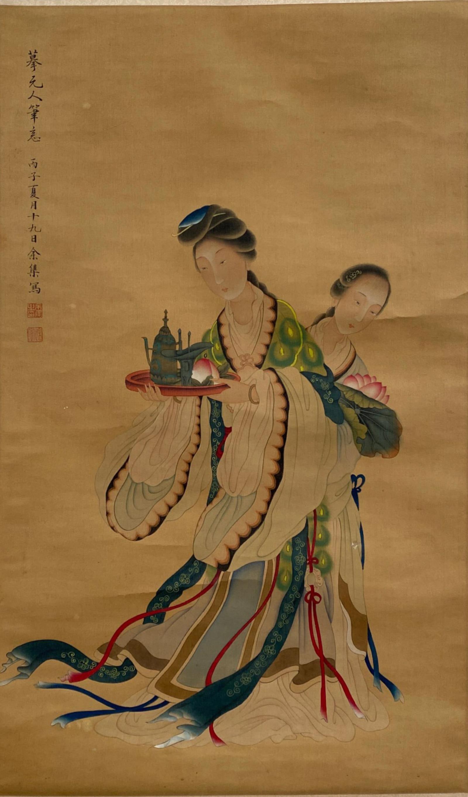 Chinese Hanging Scroll Painting: Ink and color on silk. Length: 21.25" Height: 35.5"
