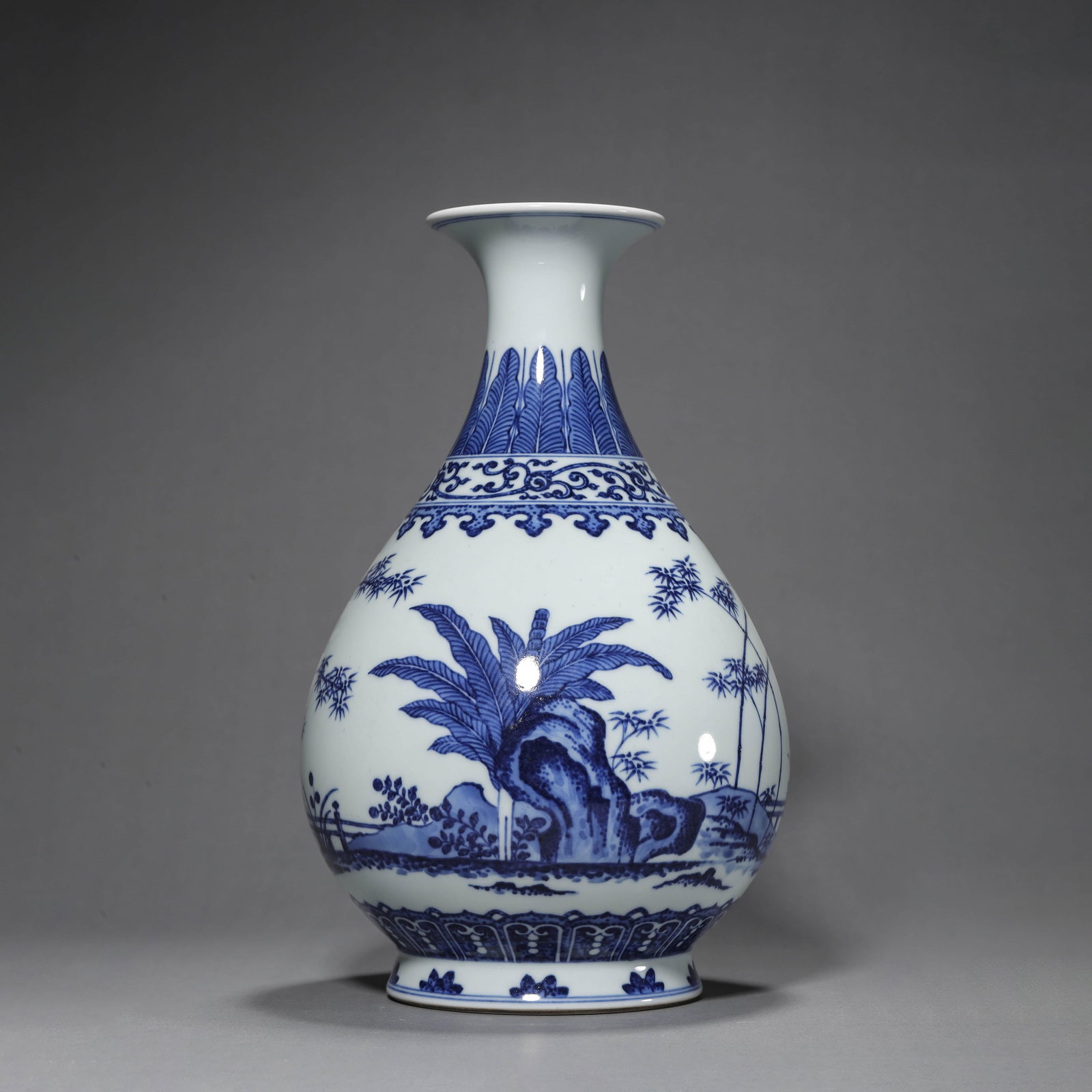 Blue and White Plantain Pear-Shape Vase: Blue and White Plantain Pear-Shape Vase. Diameter: 6.69in; Height: 11.22in.
