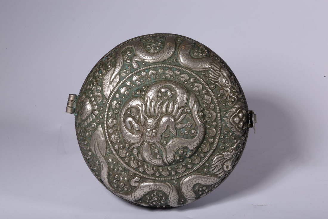 A Silver Box With Dragon Design - 2