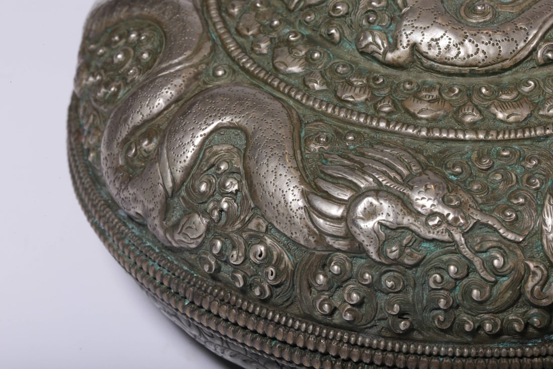 A Silver Box With Dragon Design - 3
