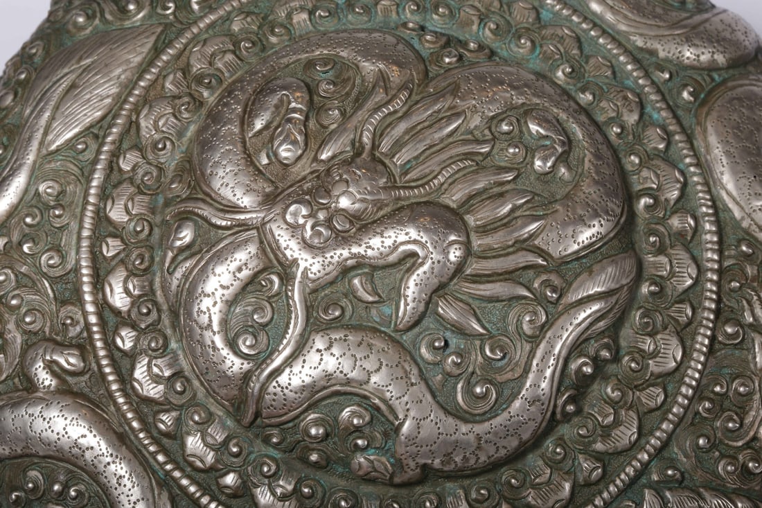 A Silver Box With Dragon Design - 4