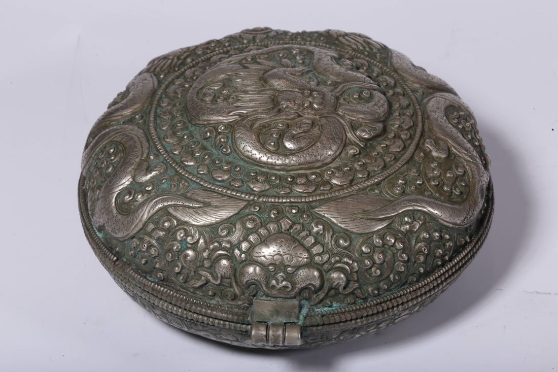 A Silver Box With Dragon Design - 5
