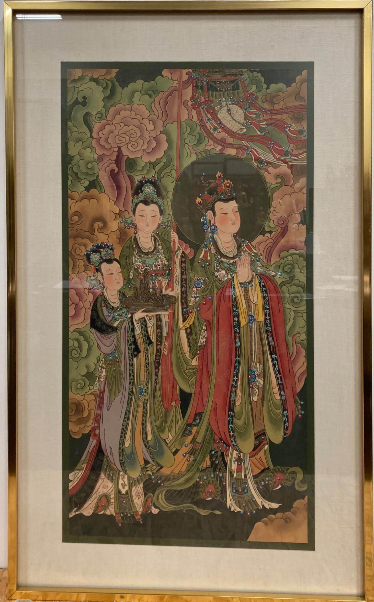 A Framed Painting on Silk: Ink and color on silk. Length: 22.5" Height: 36.5" (Frame)
