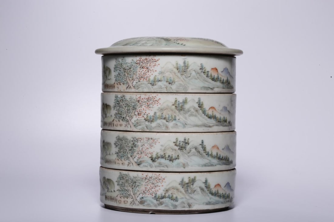 A Set of Enamel Boxes: A Set of Enamel Boxes. Height: 6.18in Diameter: 5.24in Weight: 2.65lbs.