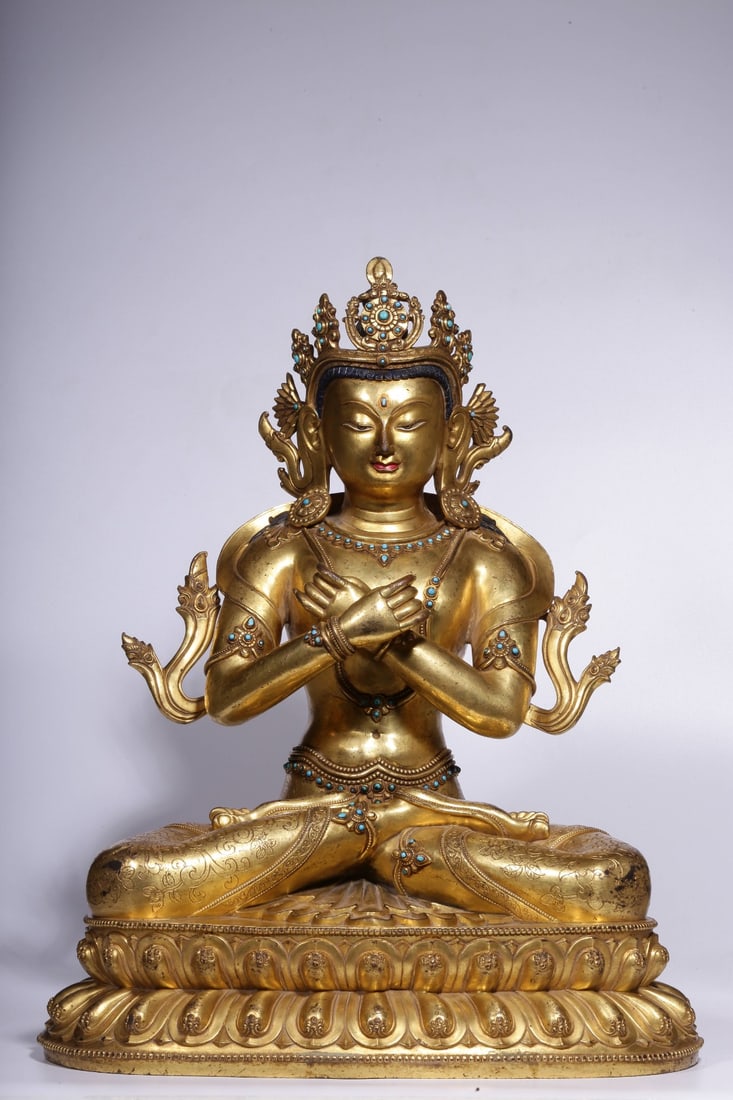 A Gilt Bronze Turquoise-Inlaid Deity Statue (1 of 13)