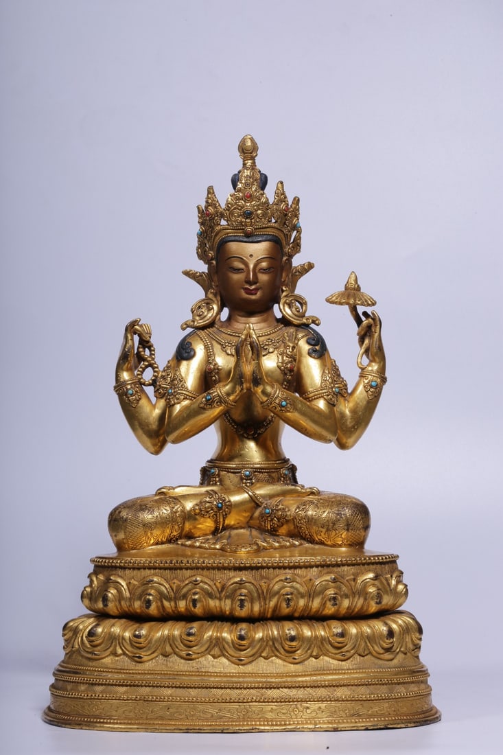 A Gilt Bronze Gem-Inlaid Avalokiteshvara Statue (1 of 11)