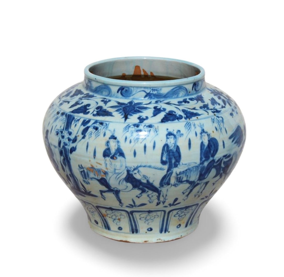 A Blue and White Jar: A Blue and White Jar. Dimension: 13" x 11".