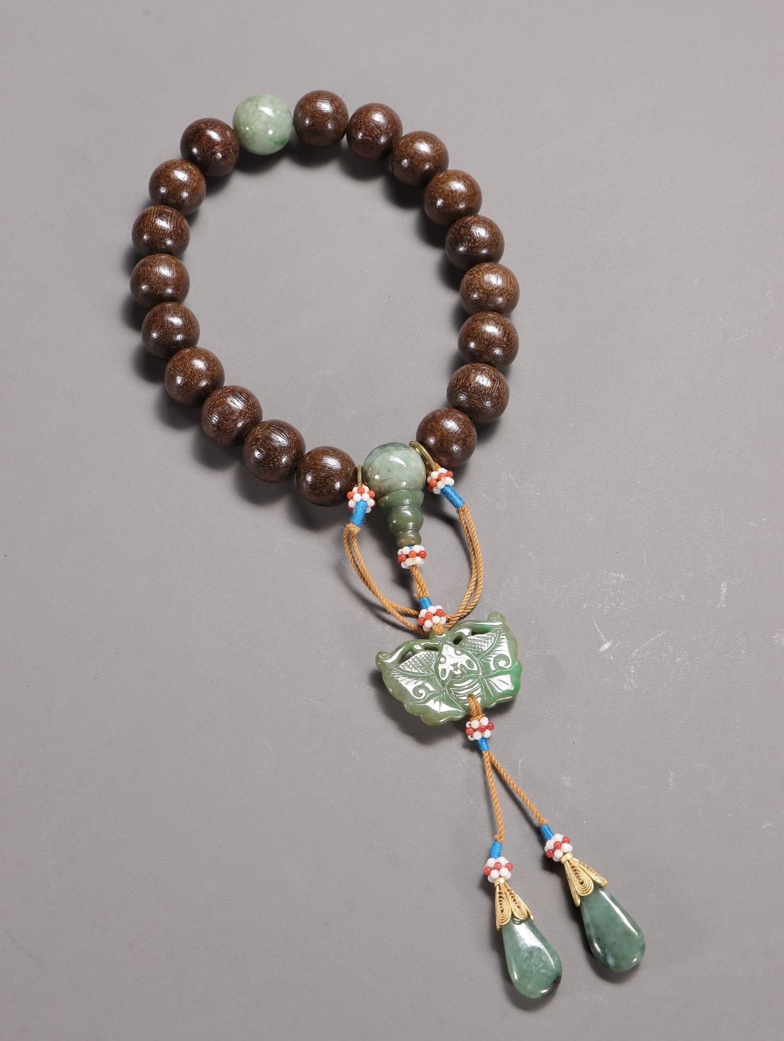 A String of Agarwood and Jade Prayer Beads (1 of 9)