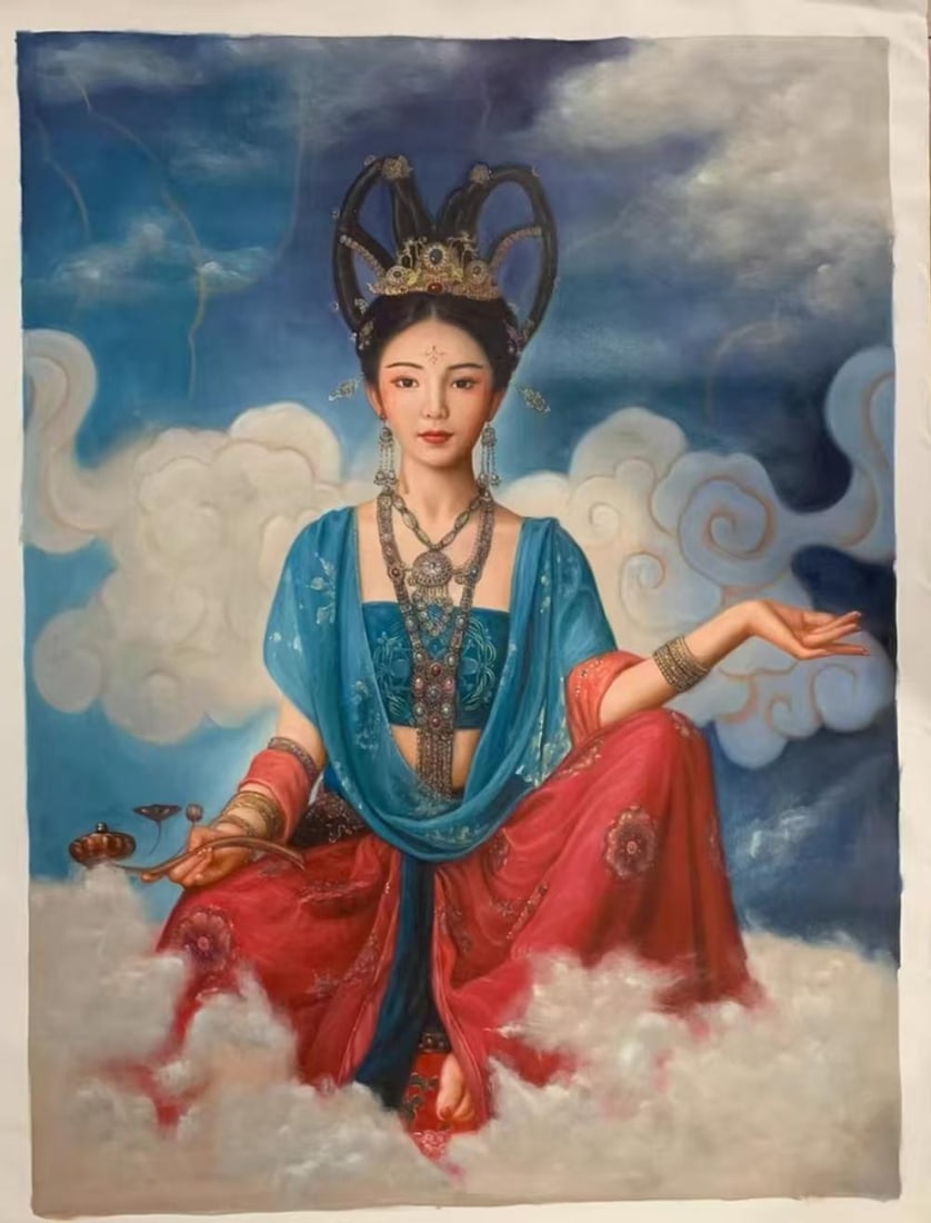 An Oil Painting Depicting a Bodhisattva: An Oil Painting Depicting a Bodhisattva. Dimensions: 35.43in x 47.24in.