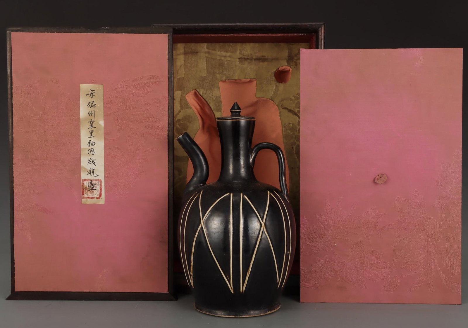 A Cizhou Black Glazed Ewer: A Cizhou Black Glazed Ewer. Height: 11.22in Diameter: 6.50in.