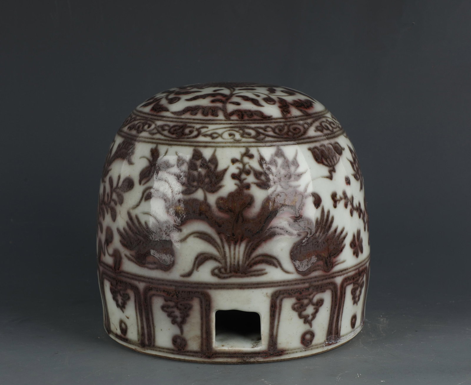 Red Underglazed Porcelain Mongolian 'Bun': A Red Underglazed Porcelain Mongolian 'Bun'. Height: 6.2" Diameter: 6.5"