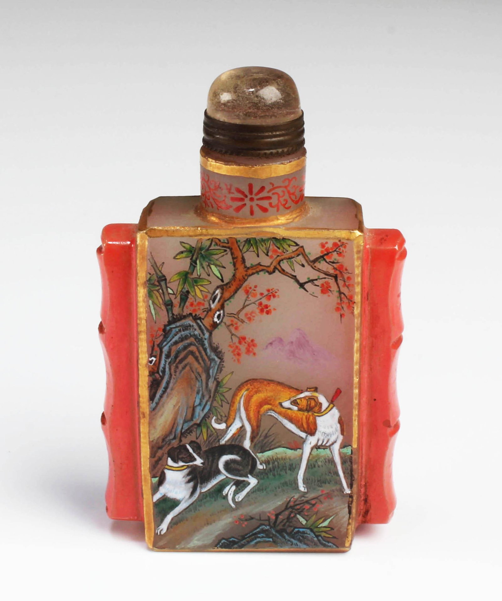Chinese Peking Glass Snuff Bottle: Chinese Peking Glass Snuff Bottle. Height: 3.25"