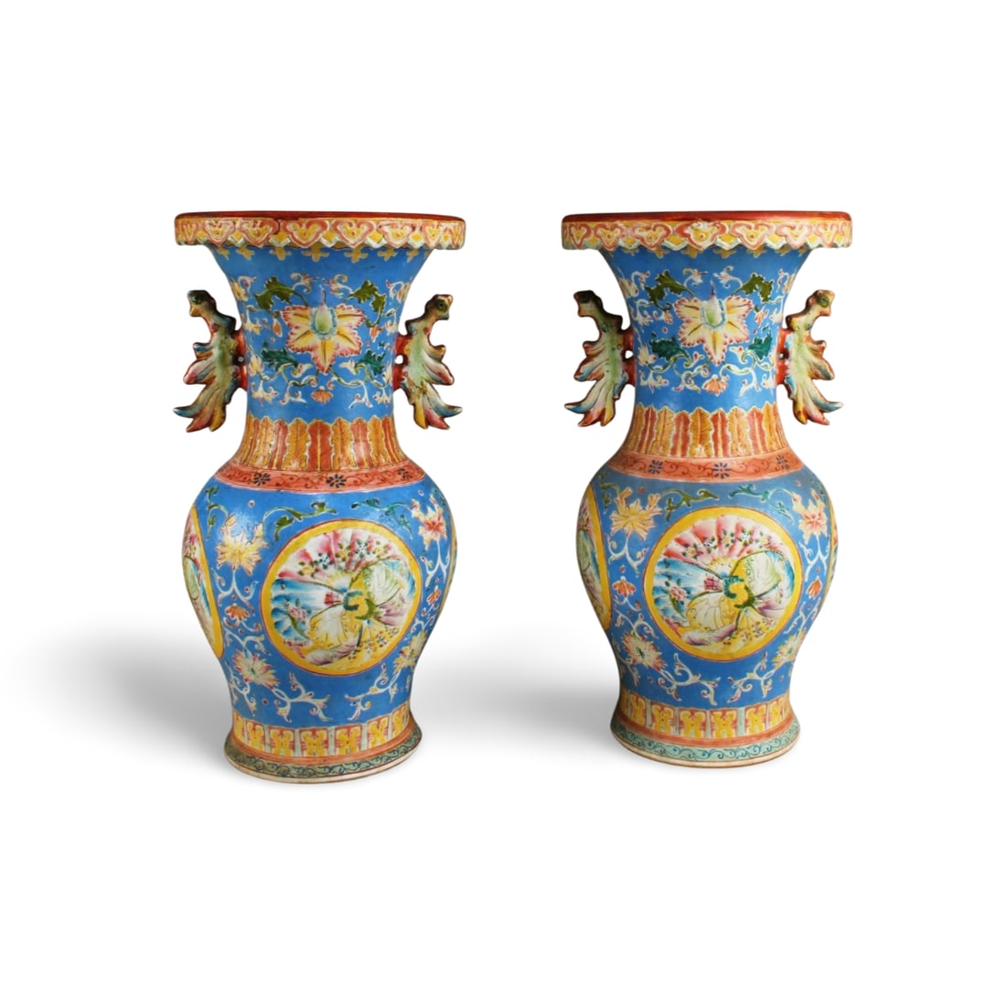 A Pair of Chinese Porcelain Vases: A Pair of Chinese Porcelain Vases. 'YongZheng' mark at base. Height: 15.5"
