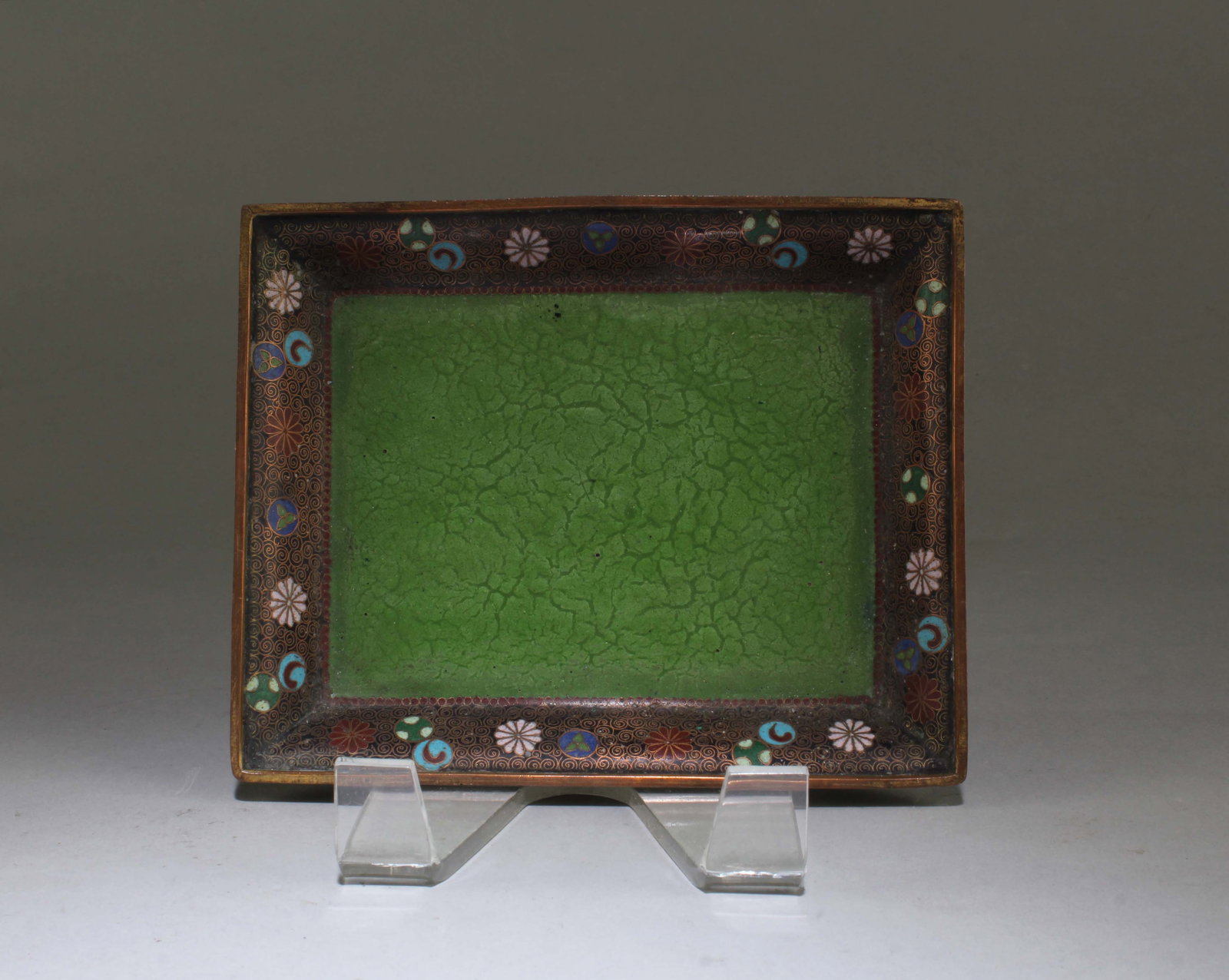Chinese Cloisonne Tray: Chinese Cloisonne Tray. 'Da Ming' mark at base. Length: 6"