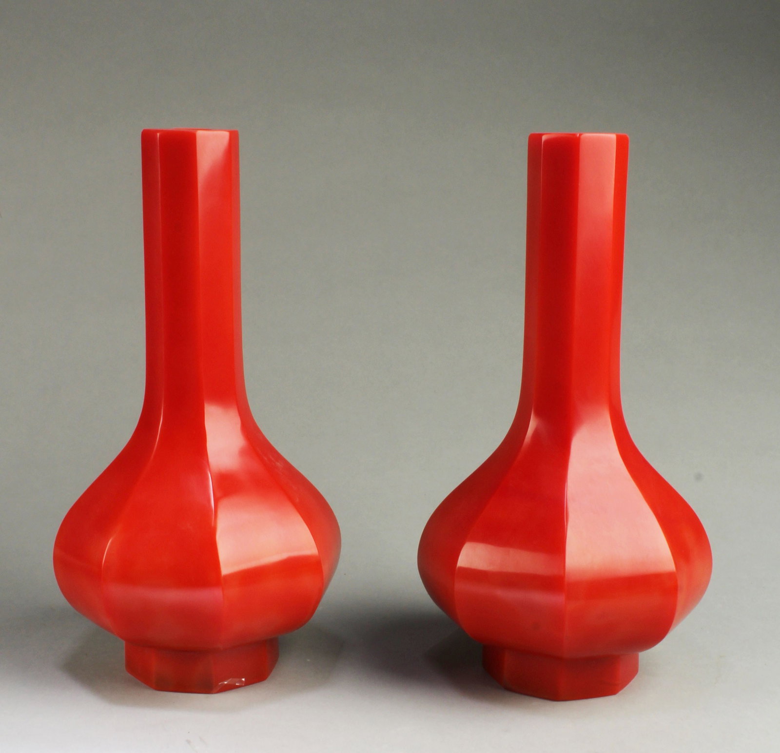 A Pair of Large Chinese Peking Glass Vases: A Pair of Large Chinese Peking Glass Vases. Height: 12"