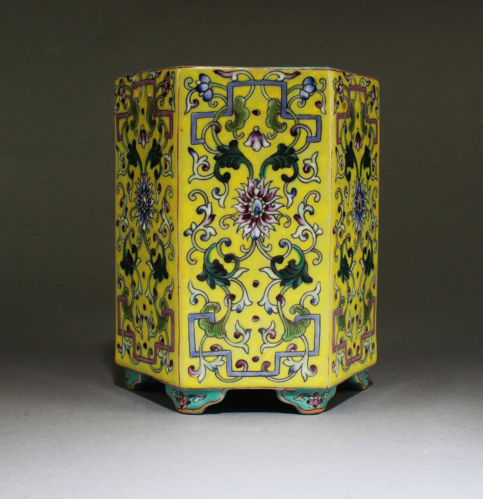 Chinese Octagonal Shaped Famille Jaune Brushpot (1 of 6)