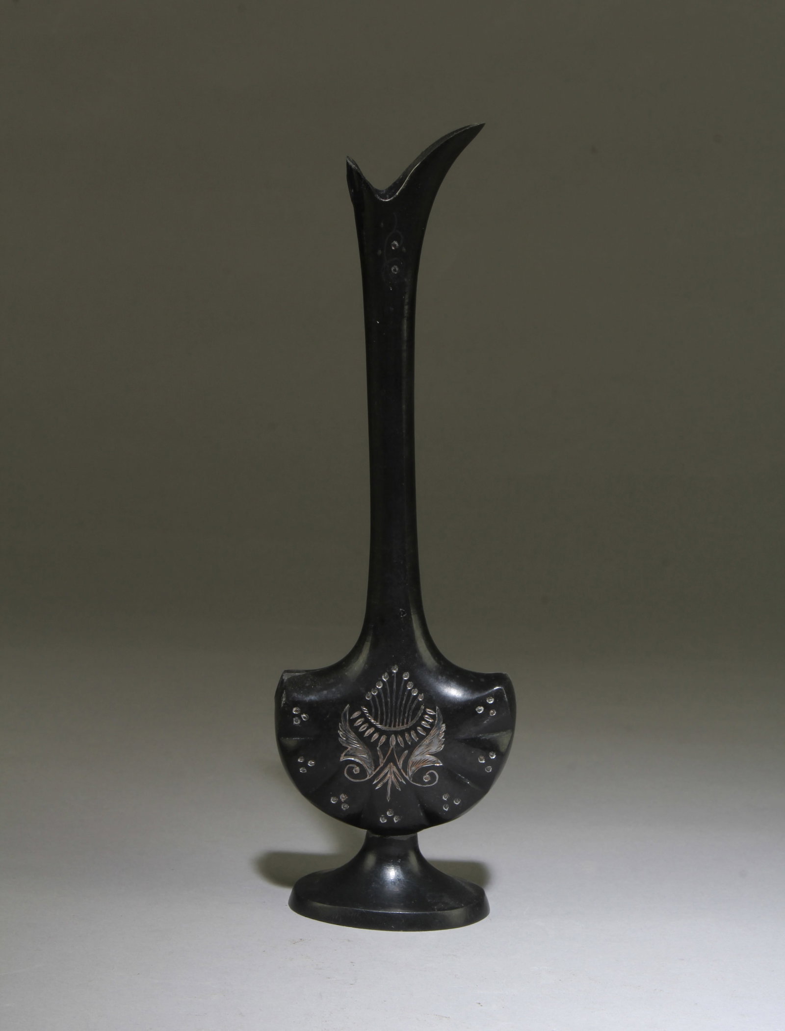 Chinese Bronze Ornament: Chinese Bronze Ornament, the body with silver inlay. Height: 8"