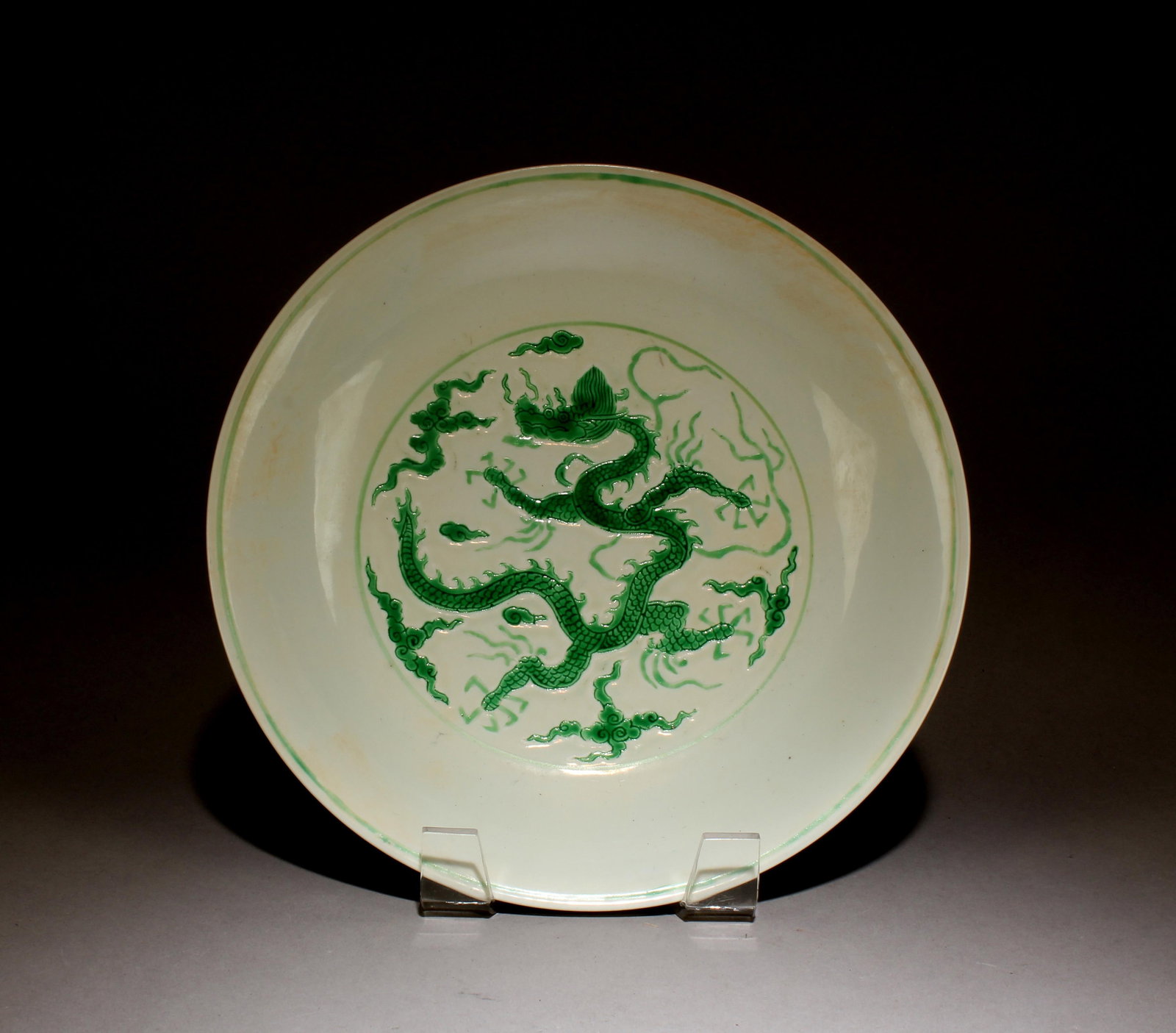 A Green-Enameled Dragon Design Plate (1 of 6)