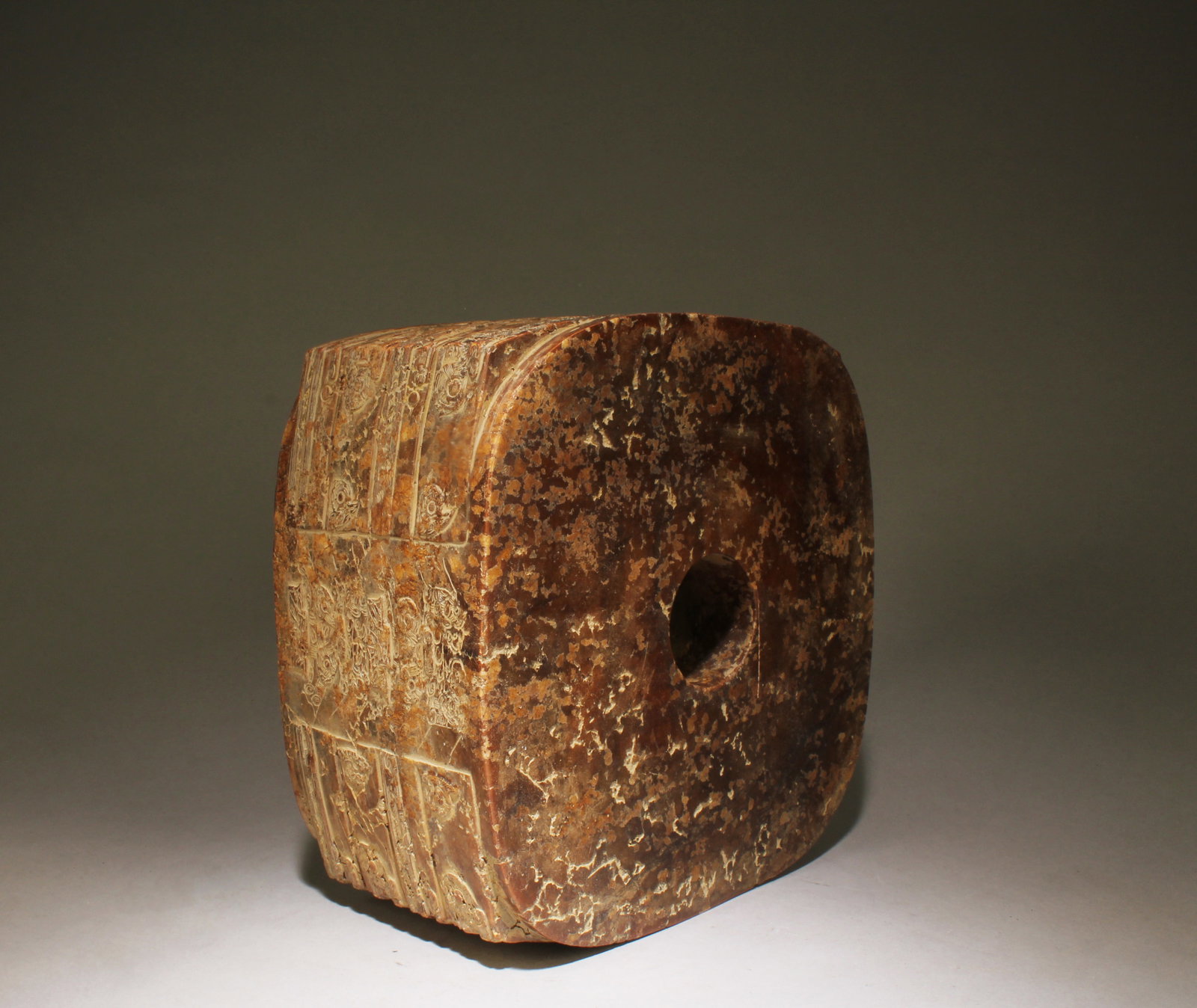 A Chinese Calcified Jade Cong: A Chinese Calcified Jade Cong. Dimensions: 4.5" x 8.75".