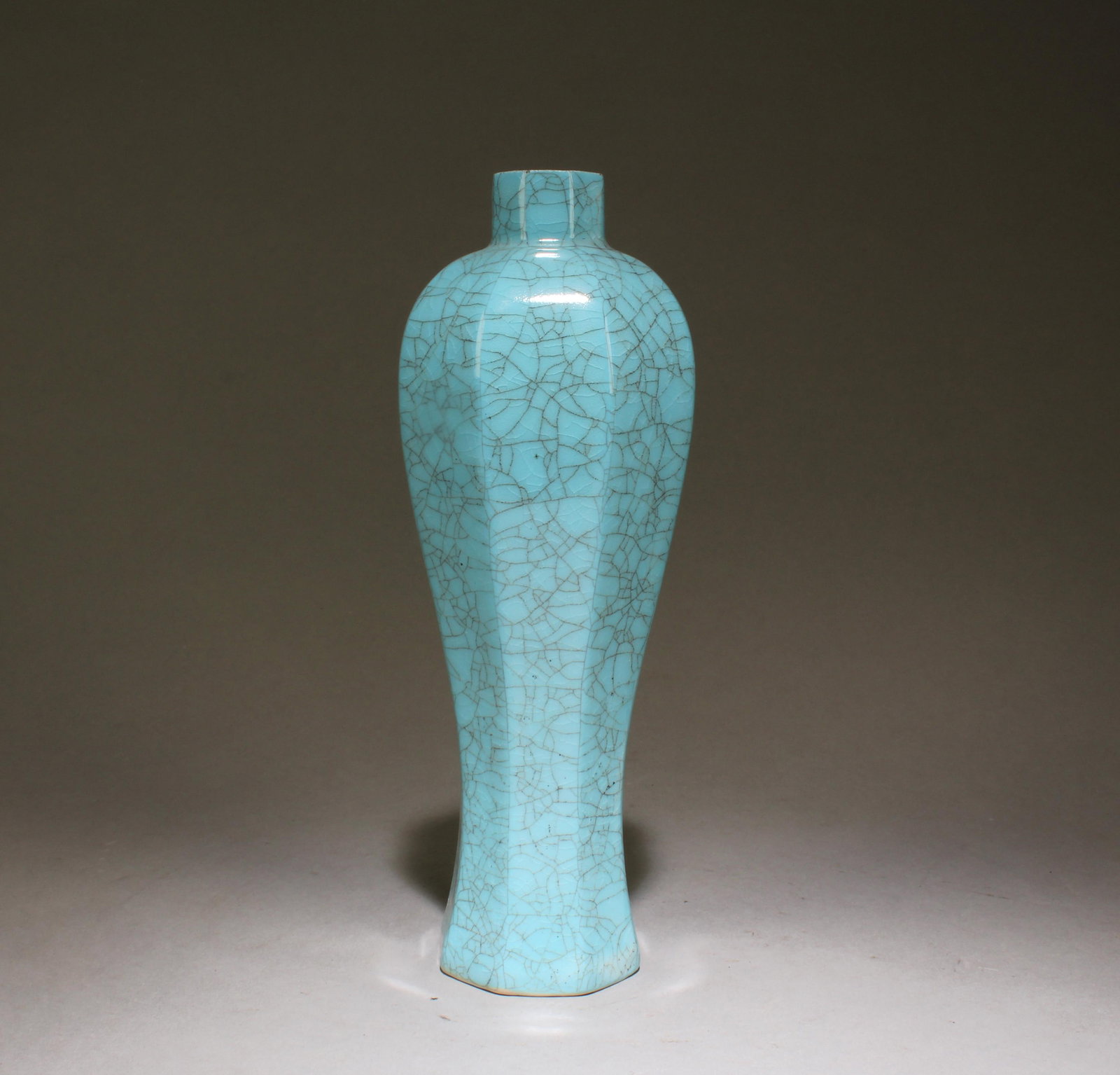 Chai Kiln Blue Glaze Ice Crack Vase: Chai Kiln Blue Glaze Ice Crack Vase. Dimensions: 8" x 2.75".